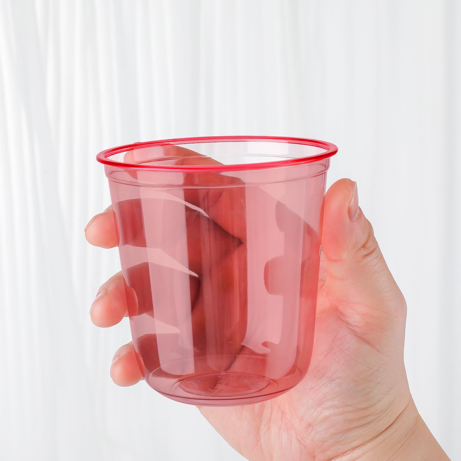 Xuelimei 50pcs 12oz Disposable Stemless Glasses,PET Disposable Drinking Cups,Cold Party Clear Plastic Wine Glasses for Parties Birthday,Wedding,Meeting,Christmas Party Supplies. (Red)