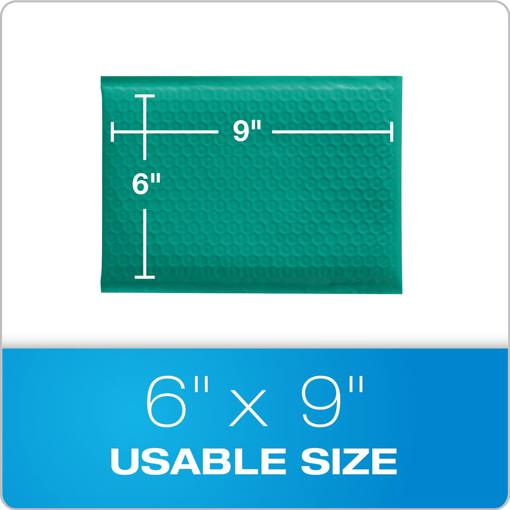 Quality Park Bubble Mailers, 6" x 9", Turquoise Poly Mailers, Padded Envelopes, Shipping Bags, Water Resistant, Self Seal, 50 Per Box (QUA85913)