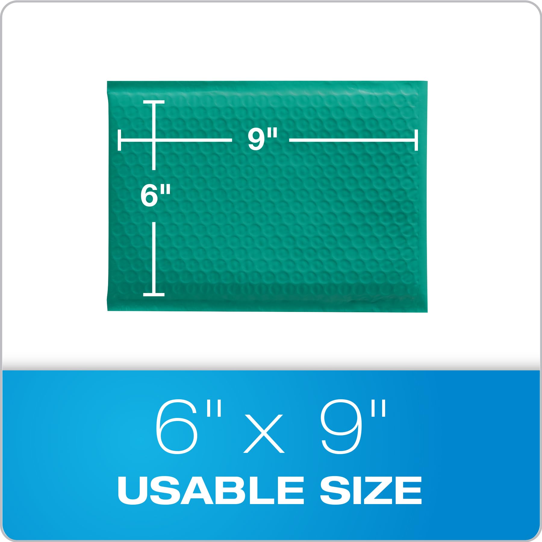 Quality Park Bubble Mailers, 6" x 9", Turquoise Poly Mailers, Padded Envelopes, Shipping Bags, Water Resistant, Self Seal, 50 Per Box (QUA85913)