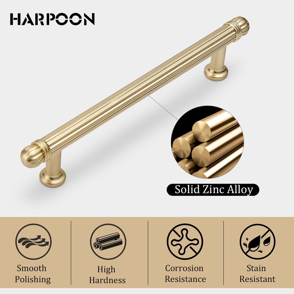 HARPOON 6 Pack Kitchen Cabinet Handles,Vintage Cabinet Bar Pulls, Drawer Handles Classic Home Hardware, 5 inch Hole Center, Champagne Bronze