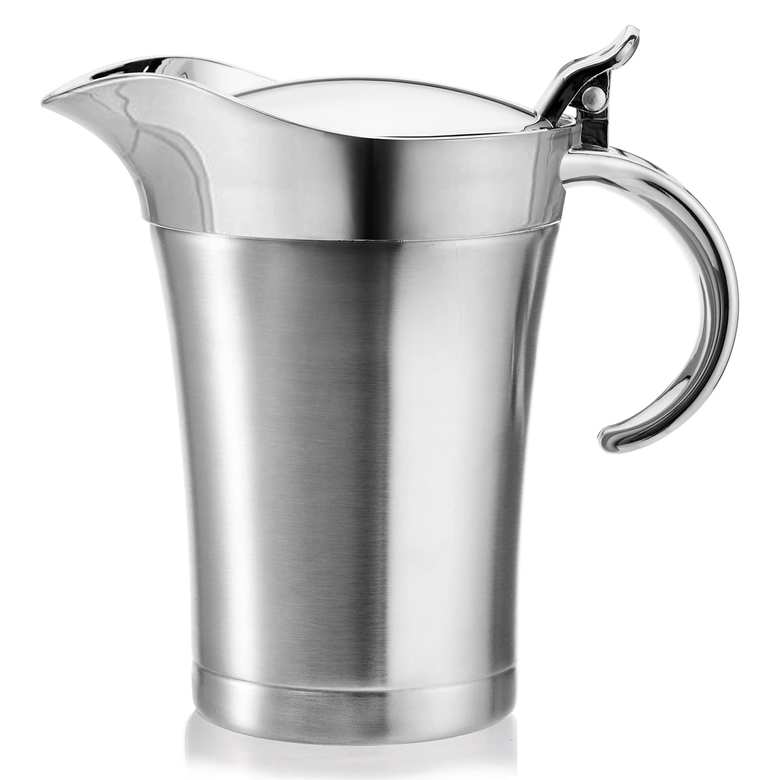 Peohud Double Insulated Gravy Boat with Lid, 700ml Stainless Steel Gravy Jug with Hinged Lid, Gravy Warmer Pitcher for Home, Easy Clean Serving Jug for Custard and Cream