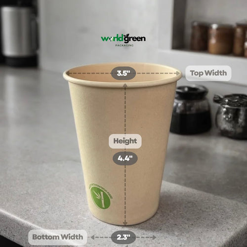 (100 Pack) 12oz Bamboo Hot Coffee Cups - Bamboo Fibre Disposable Coffee Cup for Home and Office