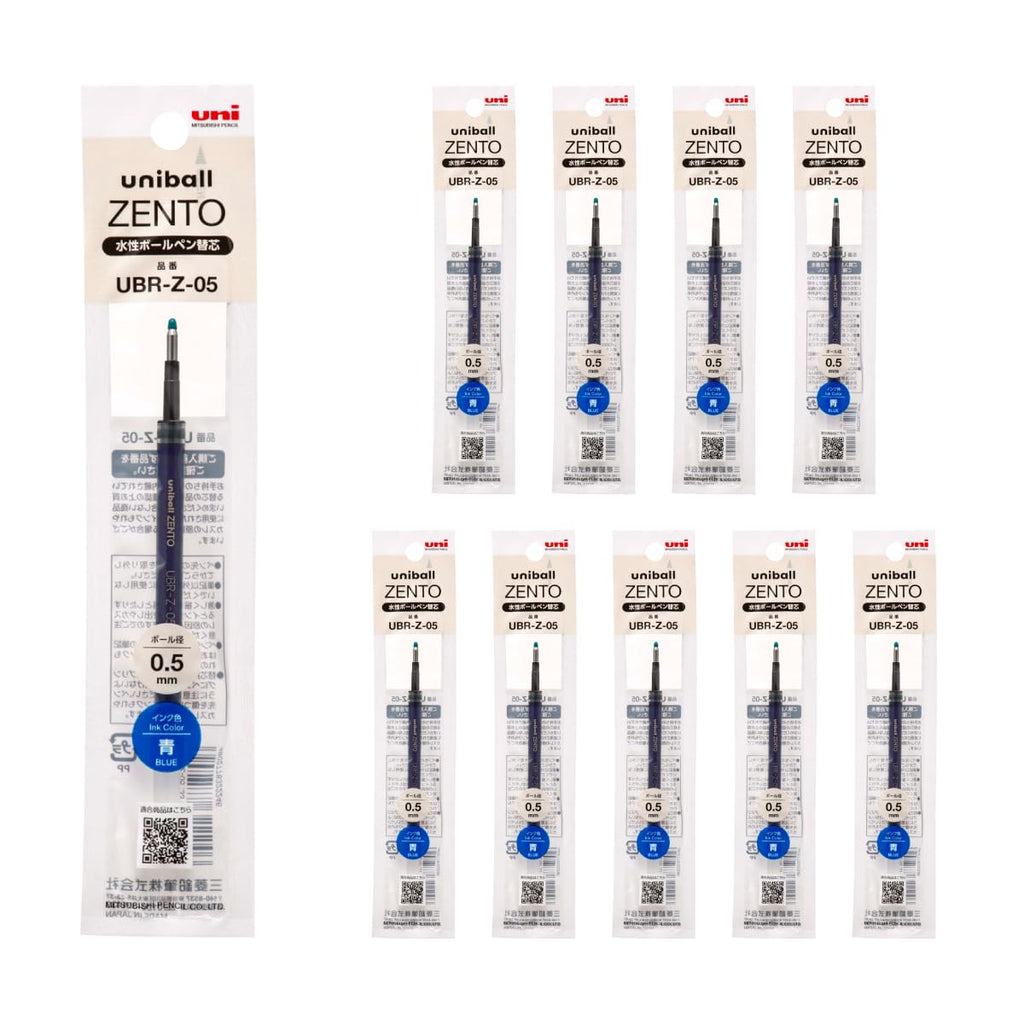 uniball ZENTO Water-Based Ink Refill UBR-Z-05, 0.5mm Fine Point, Blue, Compatible with uniball ZENTO Pens, UBRZ05.33, Pack of 10