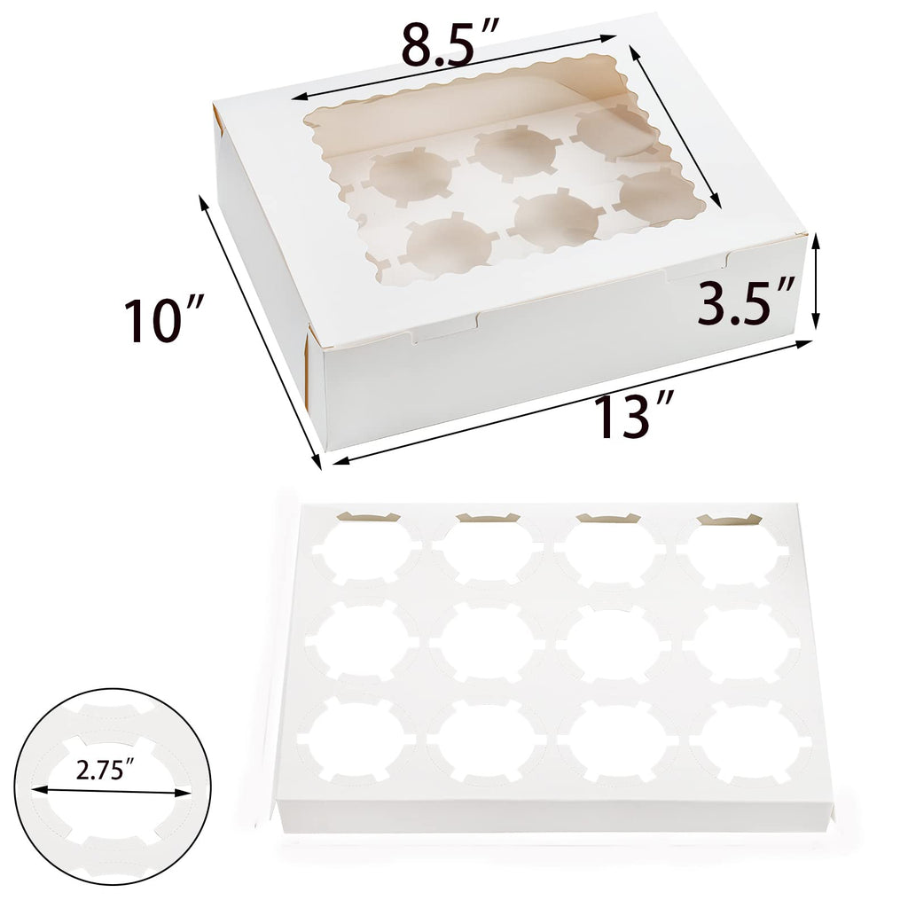 Jucoan 20 Pack Cupcake Boxes 12 Counts White Paper Cupcake Container with Inserts and Window, Bakery Container Dozen Cupcake Carrier Boxes for Muffins, Cookies, Pastry