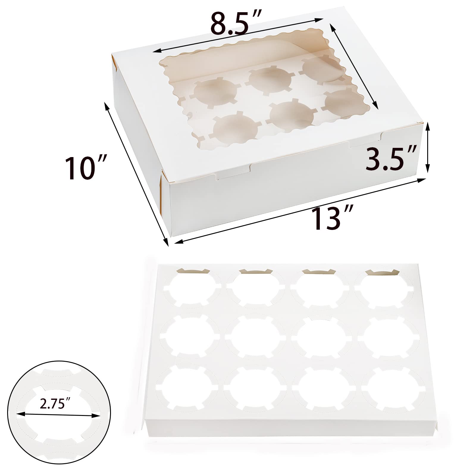 Jucoan 20 Pack Cupcake Boxes 12 Counts White Paper Cupcake Container with Inserts and Window, Bakery Container Dozen Cupcake Carrier Boxes for Muffins, Cookies, Pastry