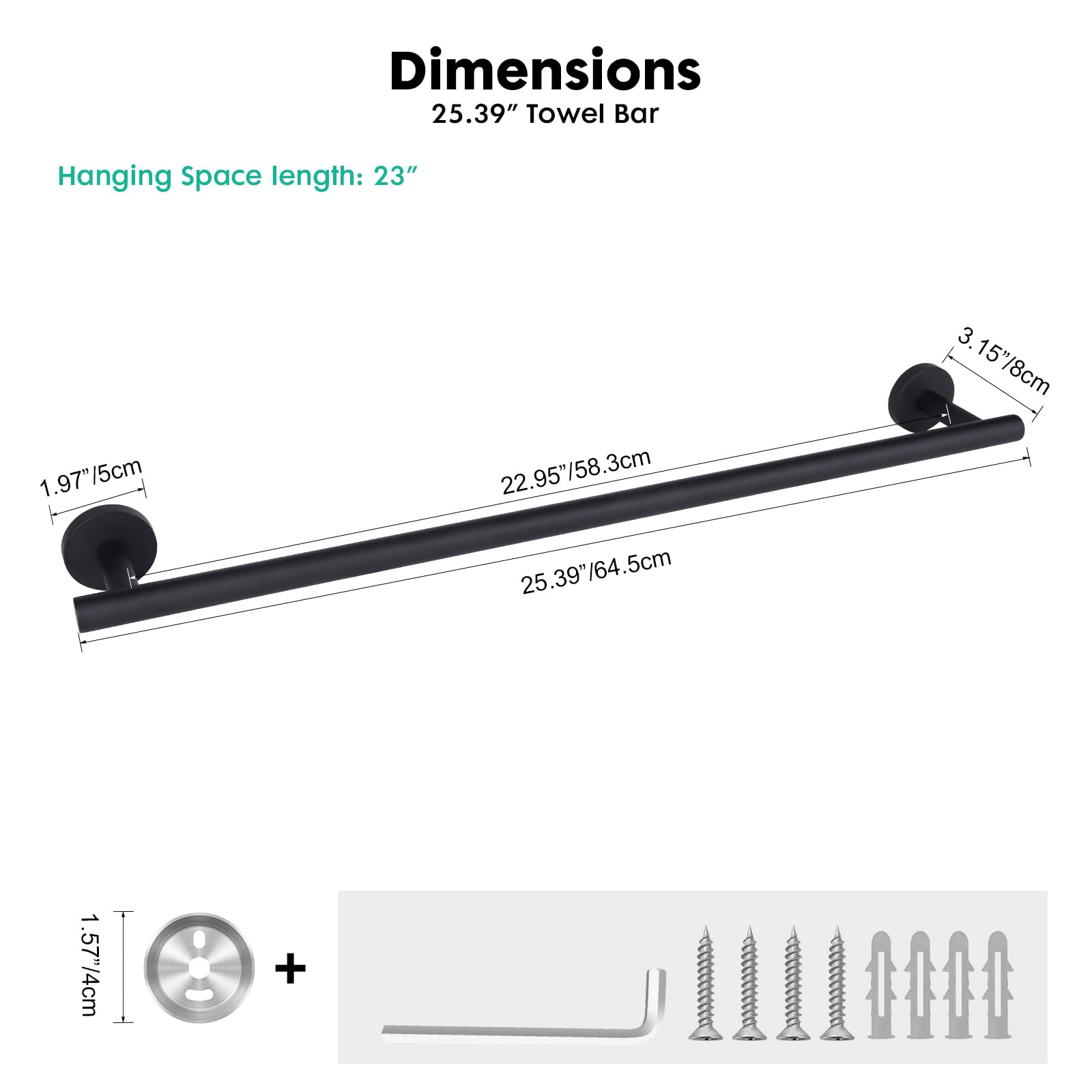 Modern 24 inch Towel Bar Matte Black,Stainless Steel Towel Racks for Bathroom Wall Mounted,Bathroom Towel Holder Black,Towel Rod