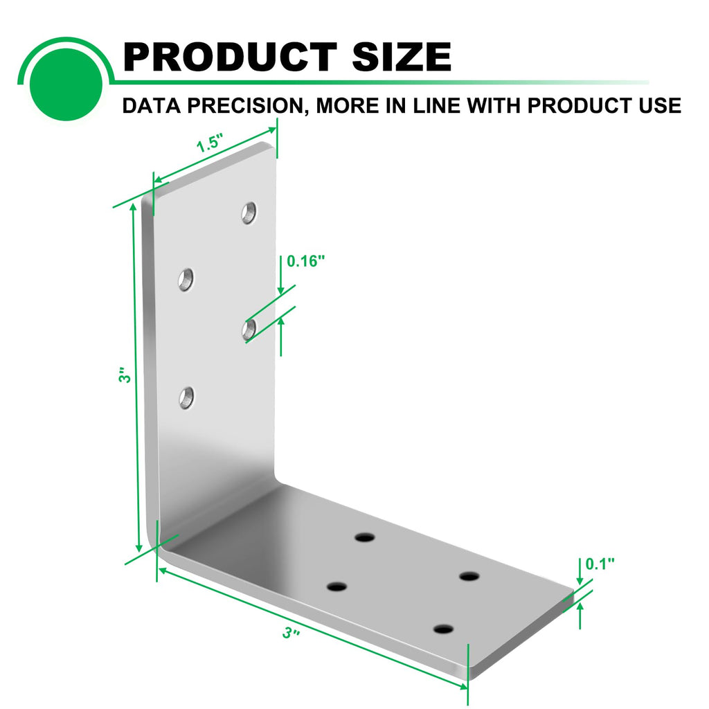 Andorm 8 Pack L Brackets 3x3 for Wood, Framing Bracket, Heavy Duty Corner Brackets, Stainless Steel Corner Brace, 90 Degree Bracket, Iron Brackets for Wood Beam, Angle Iron with Holes Outdoor