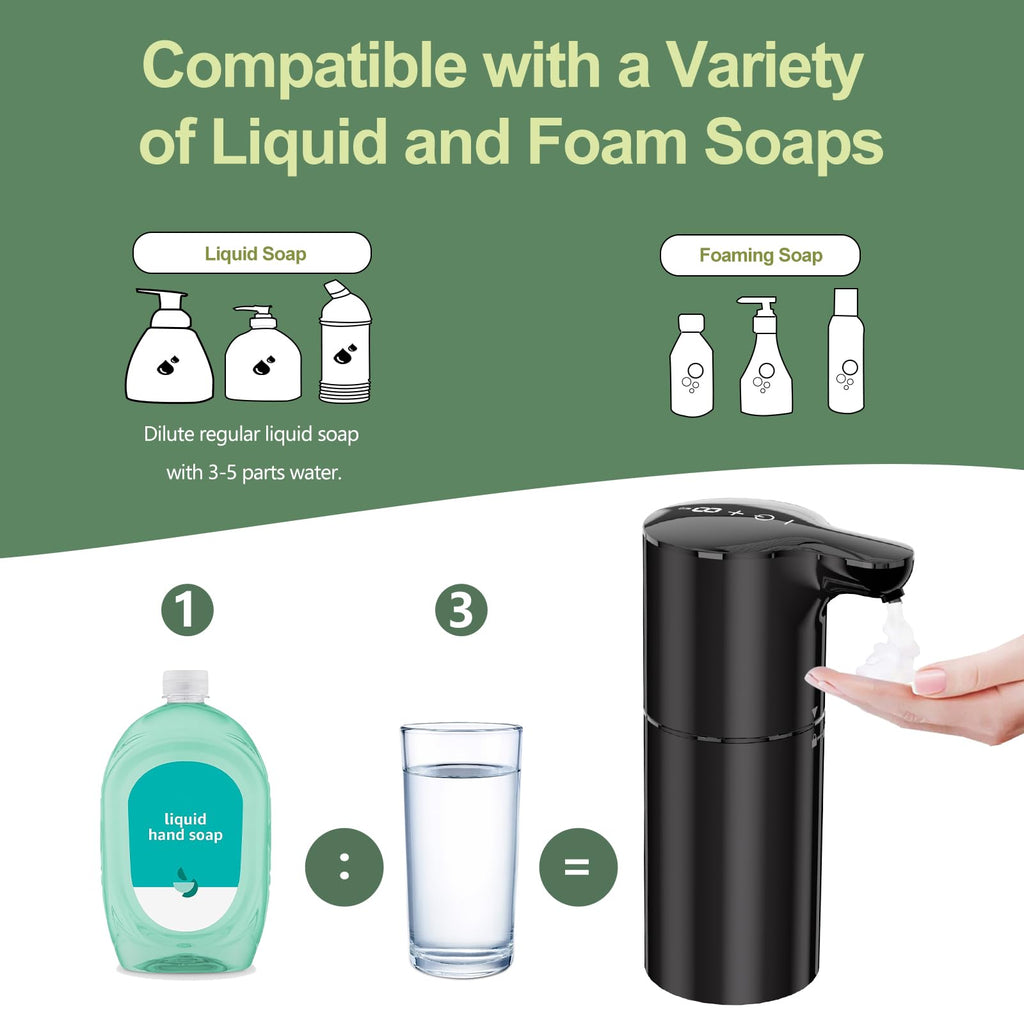 YIKHOM Automatic Foaming Soap Dispenser, 15.37 oz/450mL Touchless Sensor Soap Dispenser for Kitchen Bathroom, 8 Adjustable Volume Control, 2000mAh Battery Rechargeable, Hands Free Foam Soap Pump