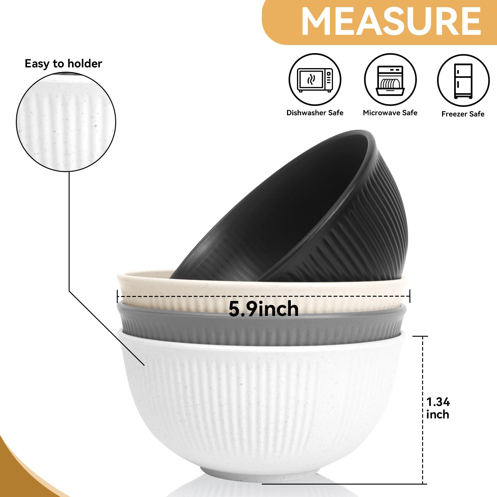 DYB DONGYONGBAO Unbreakable Plastic Cereal Bowl 24oz, Wheat Straw Bowl Set of 8, Microwave and Dishwasher Safe for Cereals, Salads, Soups, Snacks. Great for Adults and Kids.…