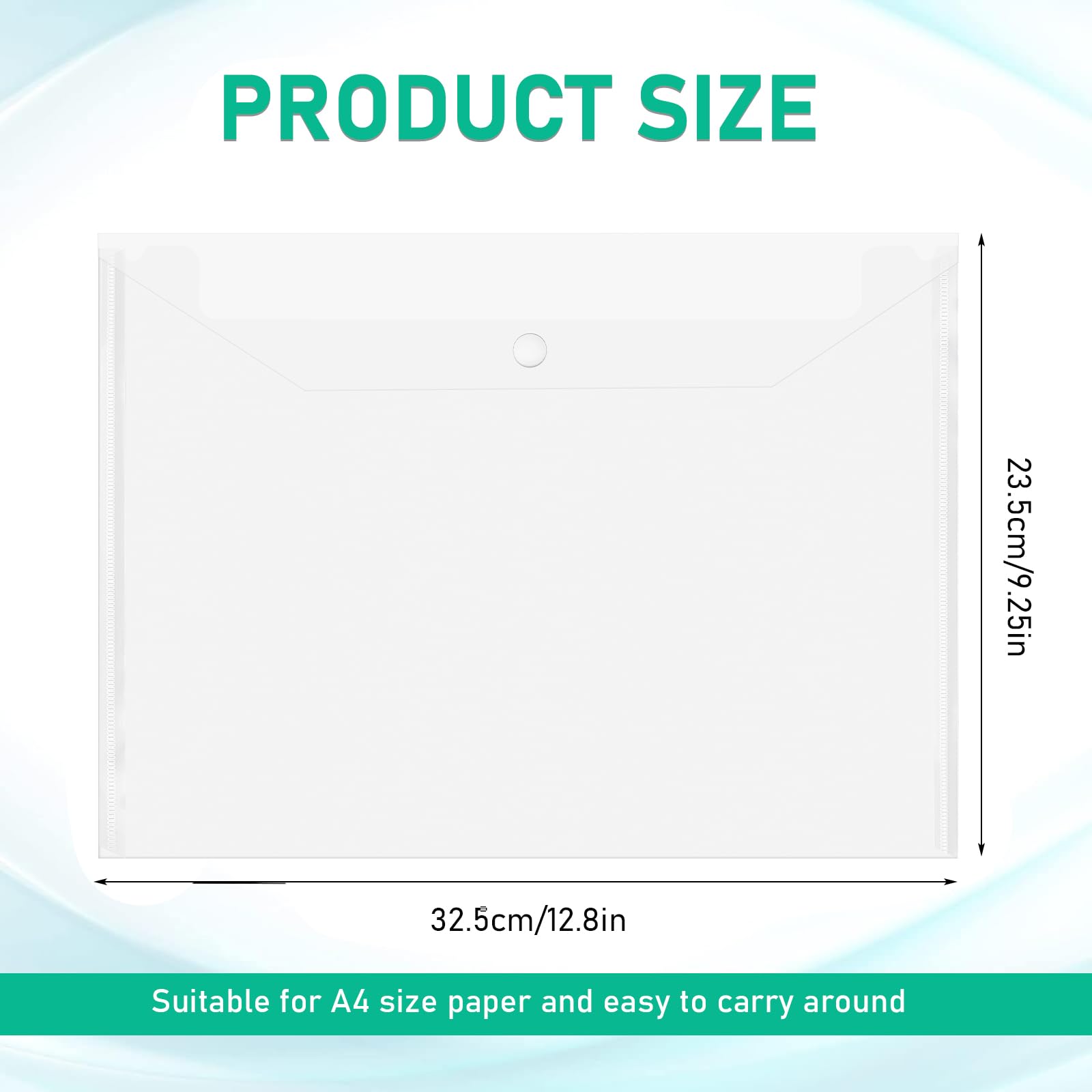 100 Pcs Clear Plastic File Folder,A4 Size Envelope Folder Poly Document with Snap Button Closure,Waterproof File Folders for School Home Office,11.5"x9.5"