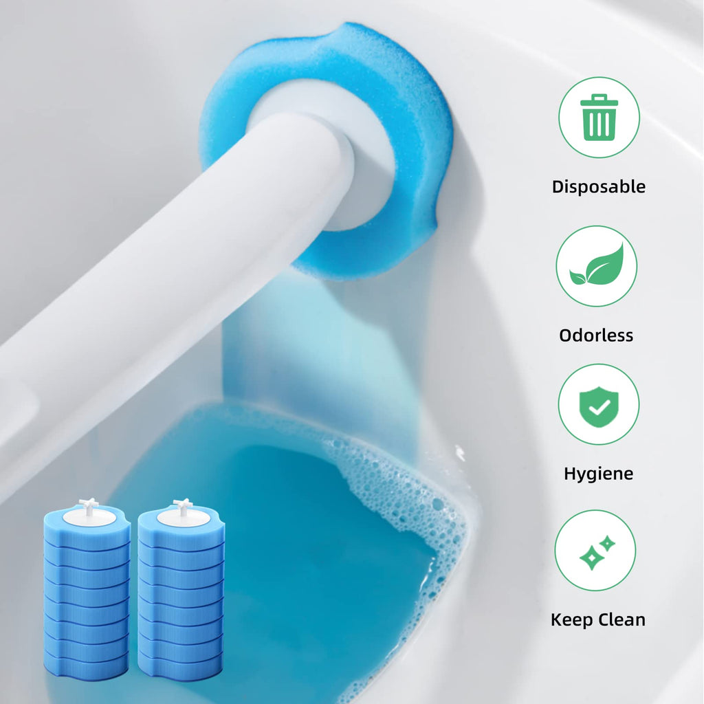 ROUDJER Toilet Brush Refills, 32 Pcs Disposable Toilet Brush Cleaning Sponges Heads for Bathroom Washroom Cleaning, Not Compatible with Other Wand