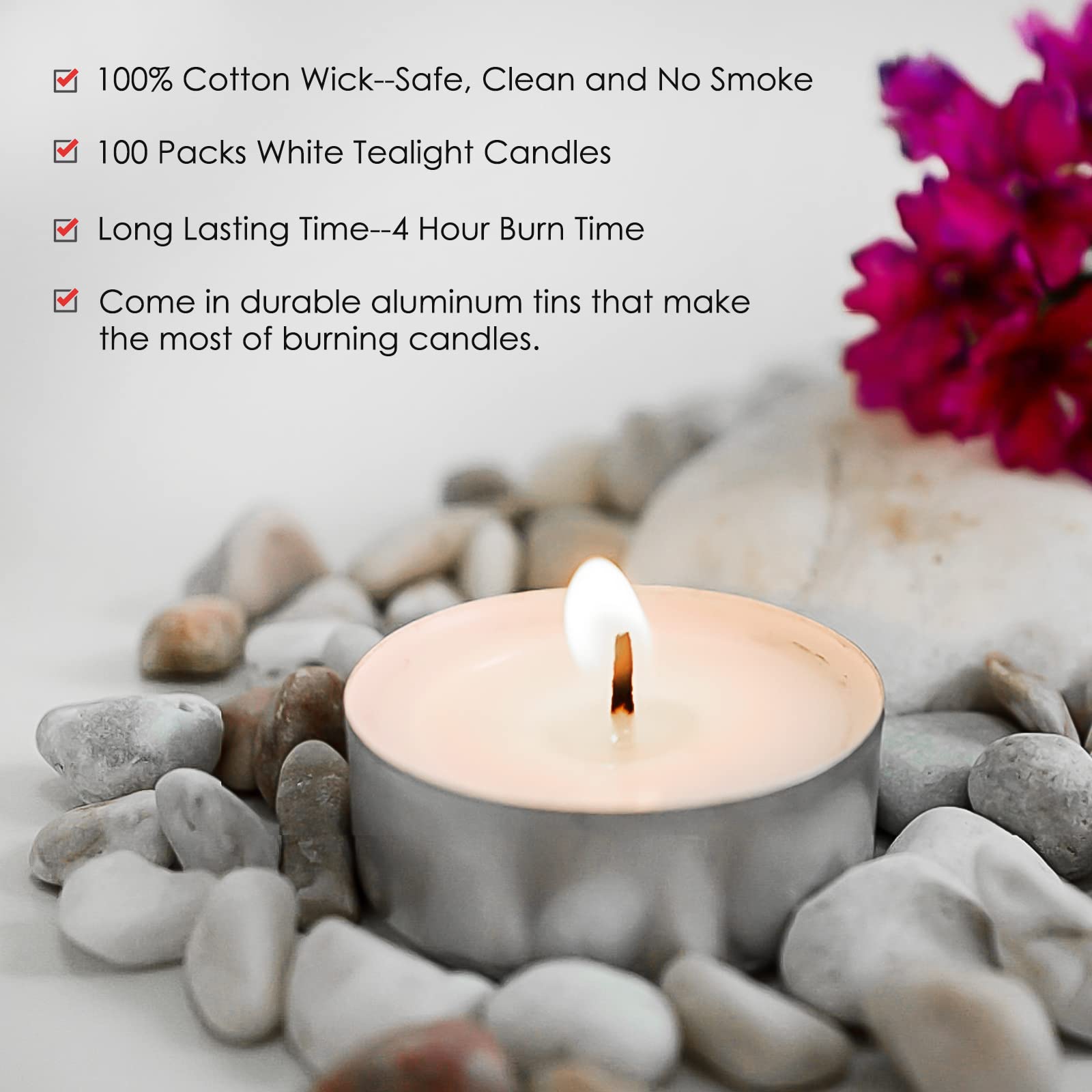Tea Light Candles 100 Bulk Pack Tealight Candles Unscented Paraffin Candles for Wedding, Christmas, Home Decorative, Outdoor - 4 Hour Burn Time