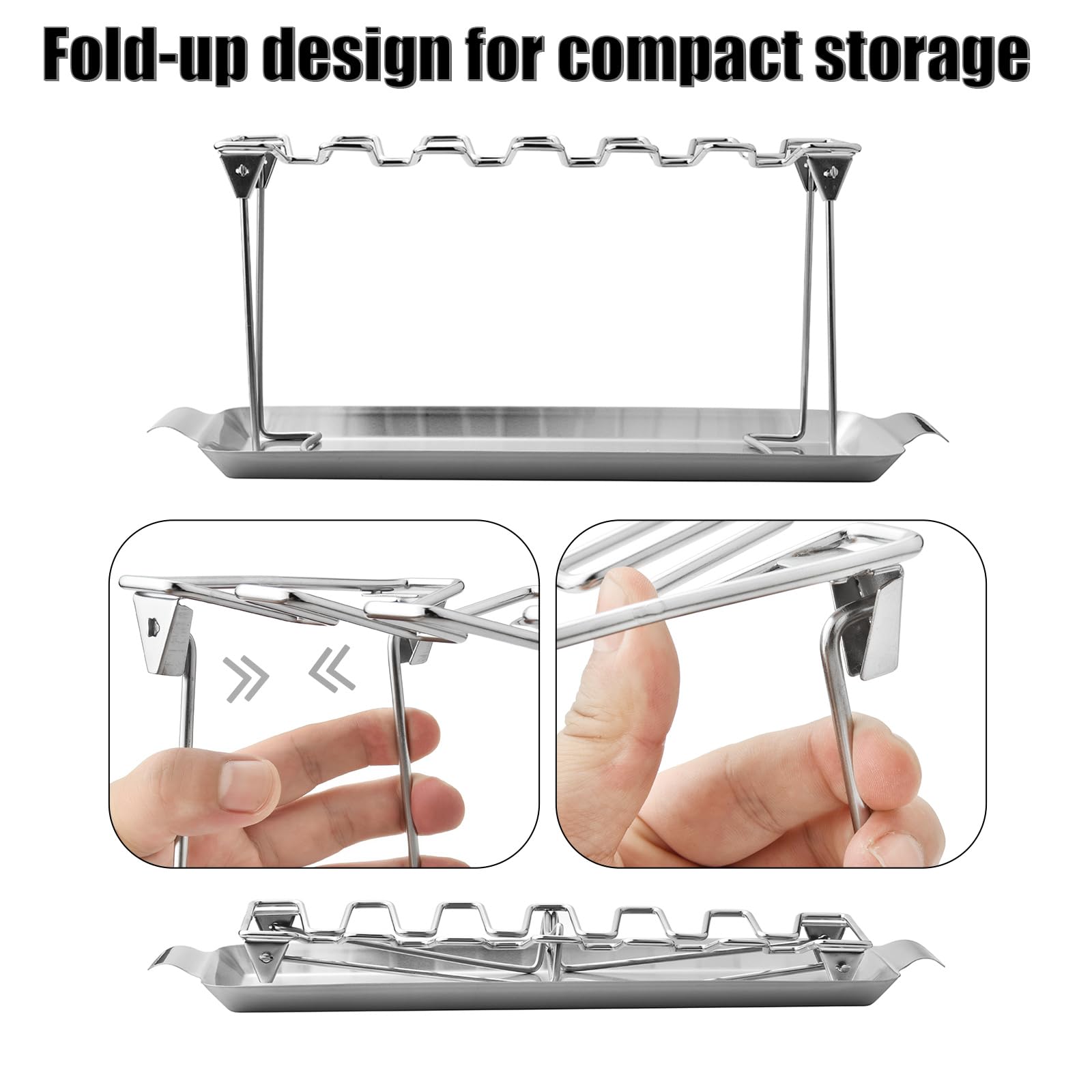 Chicken Leg and Wing Rack for Grill Smoker Oven - Easy to Use 12 Slots Chicken Leg Rack with Drip Tray - High Grade Stainless Steel Chicken Wing Rack Chicken Drumstick Holder for Perfect Cook