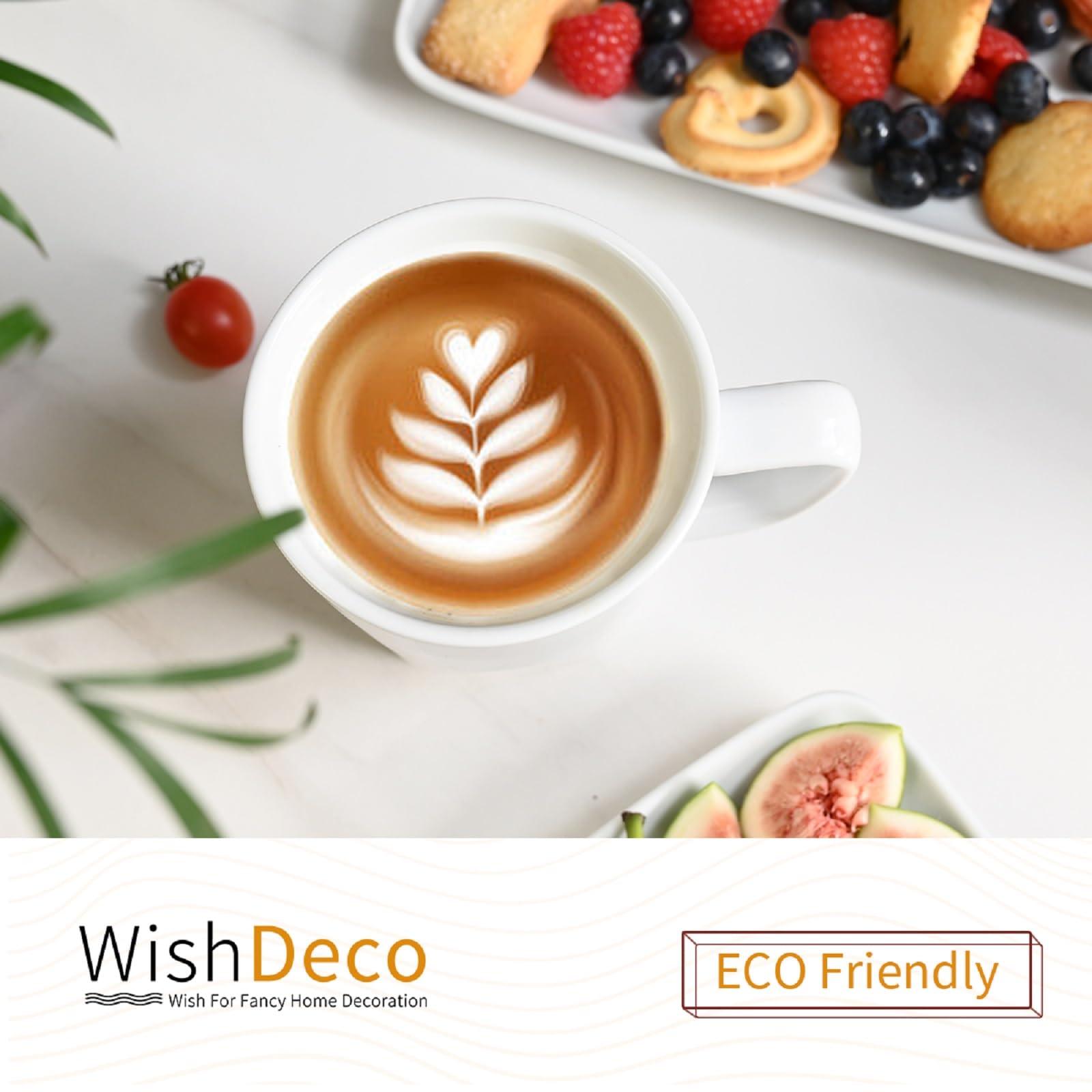WishDeco White Coffee Mugs Set of 6, Ceramic Coffee Cups 14 oz / 400 ml, Modern Tea Mugs, Porcelain Tea Cups, Large Mug for Latte, Cappuccino, Milk, Juice, Square Bottom, Microwave and Dishwasher Safe