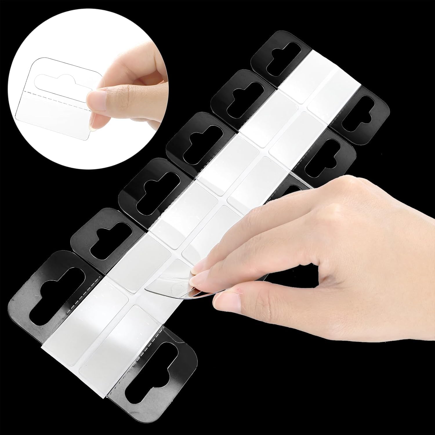 Hiceeden 800 Pcs Clear Slot Hole Hanging Tabs, 1-8/10" ×1-3/5" Plastic Self Adhesive Hanging Tags, Heavy Duty Sticky Hang Tabs Hanger for Retail Store Display