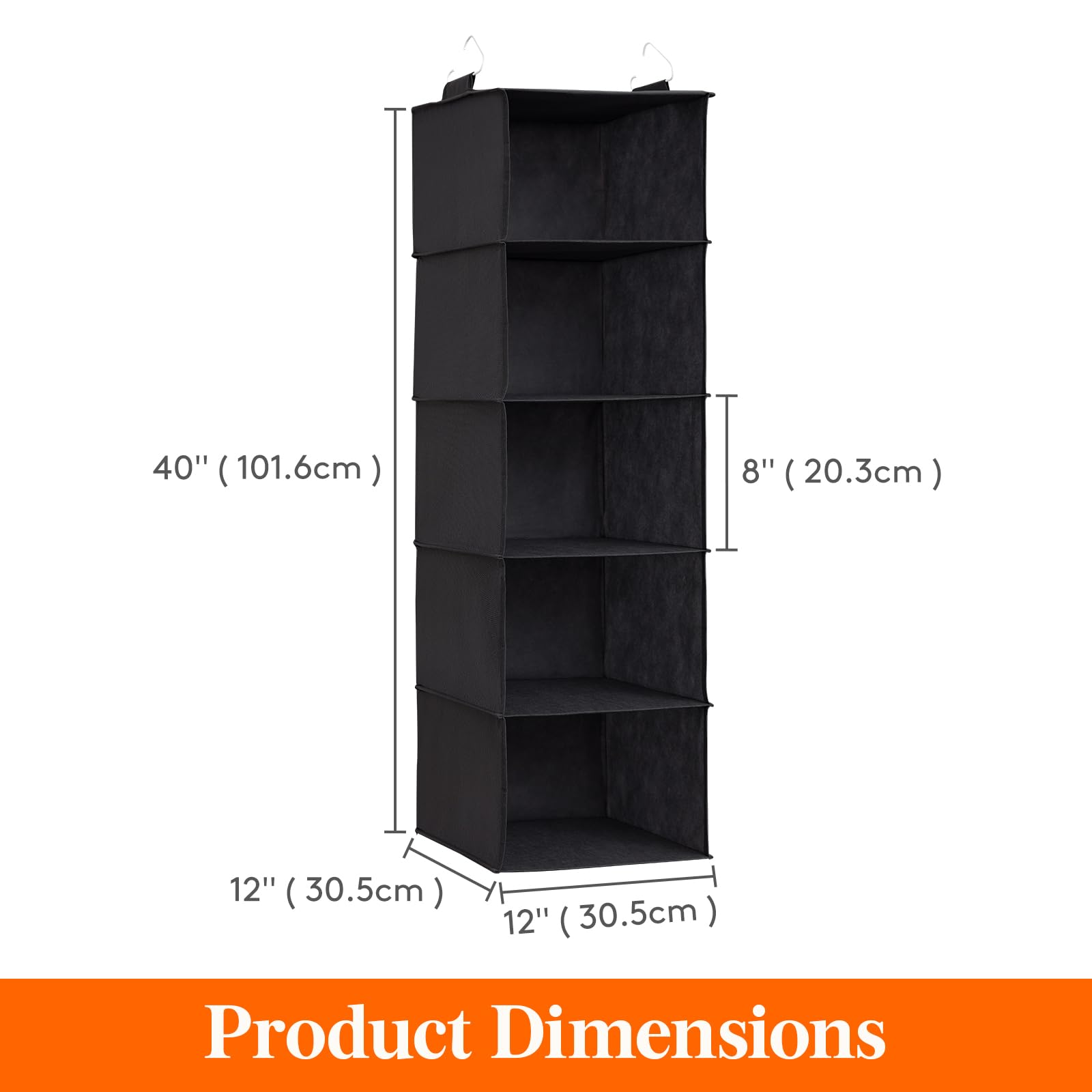 Lifewit Hanging Closet Organizer and Storage with 2 Sturdy Hooks, Rangement Garde Robe with Metal Hooks, Closet Shelf Hanging Wardrobe Organizers for Clothes, Towels, Shoes, 5 Shelves, 2 Pack, Black