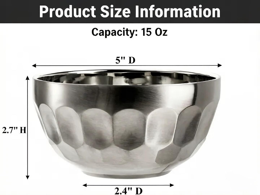 Okllen 6 Pack Stainless Steel Bowls, 15 Oz Double-Walled Metal Soup Bowls, 18/8 Stainless Steel Lightweight Salad Bowls Snacks Bowls Multipurpose Dinner Bowl for Rice, Noodle, Fruit, Cereal