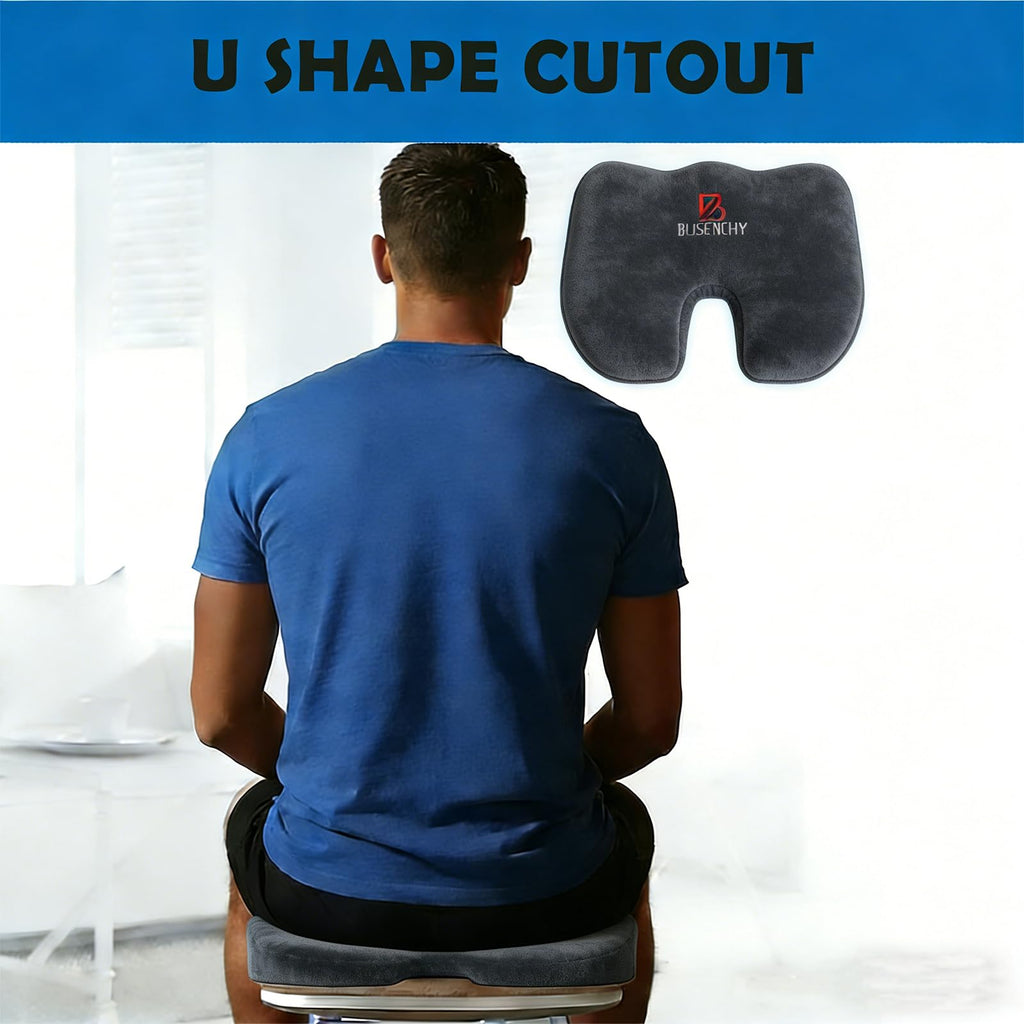 BLISENCHY Office Chair Cushion, Memory Foam Seat Cushion, Non Slip Sitting Pillow for Gaming, Car Seat, Computer Chair Pad, Sciatica and Tailbone Support, Washable Cover (Gray Flannel)