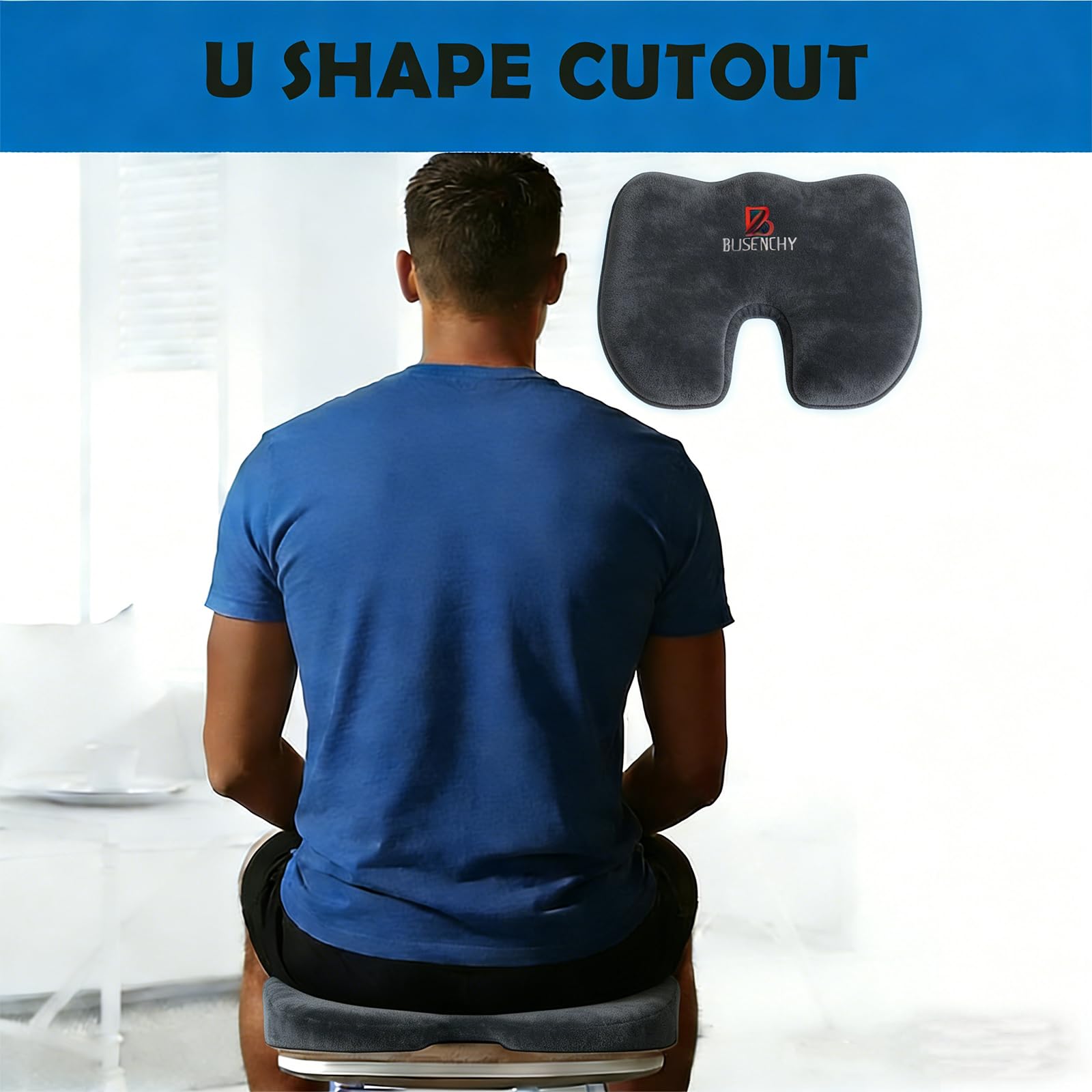BLISENCHY Office Chair Cushion, Memory Foam Seat Cushion, Non Slip Sitting Pillow for Gaming, Car Seat, Computer Chair Pad, Sciatica and Tailbone Support, Washable Cover (Gray Flannel)