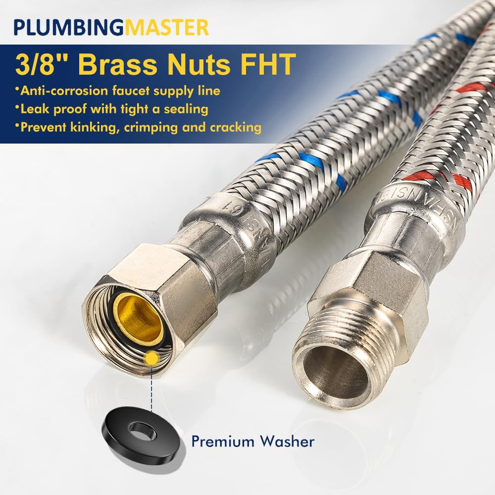 2-Pack 12-Inch Faucet Supply Extension, 3/8 OD Comp (Male) x 3/8 Comp (Female)