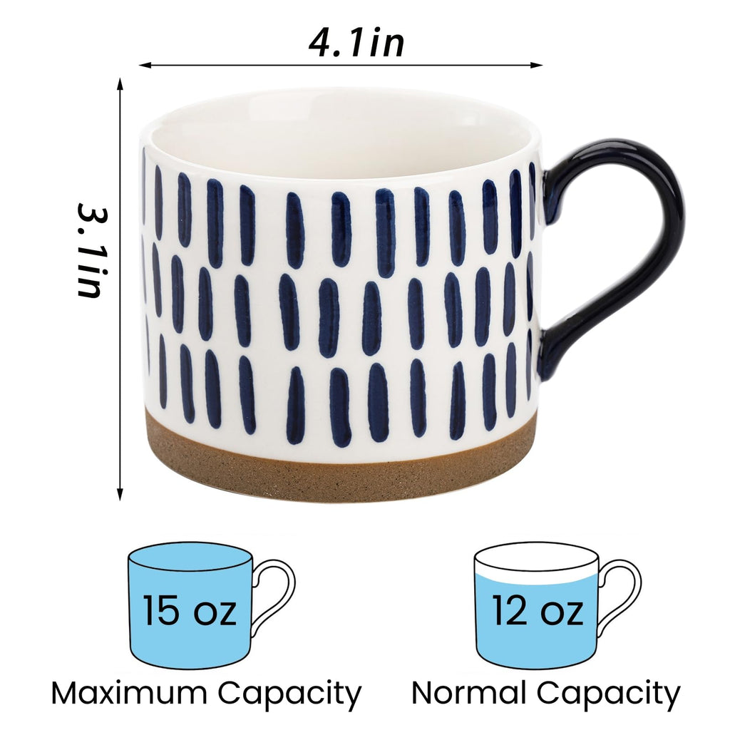 SOUJOY Set of 4 Porcelain Coffee Mugs, 15 Oz Hand Painted Coffee Cups with Handles, Large Glazed Stoneware Mugs for Tea, Hot or Cold Drinks, Best Gifts for Birthday, Wedding