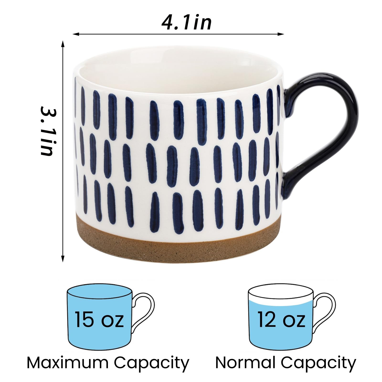 SOUJOY Set of 4 Porcelain Coffee Mugs, 15 Oz Hand Painted Coffee Cups with Handles, Large Glazed Stoneware Mugs for Tea, Hot or Cold Drinks, Best Gifts for Birthday, Wedding