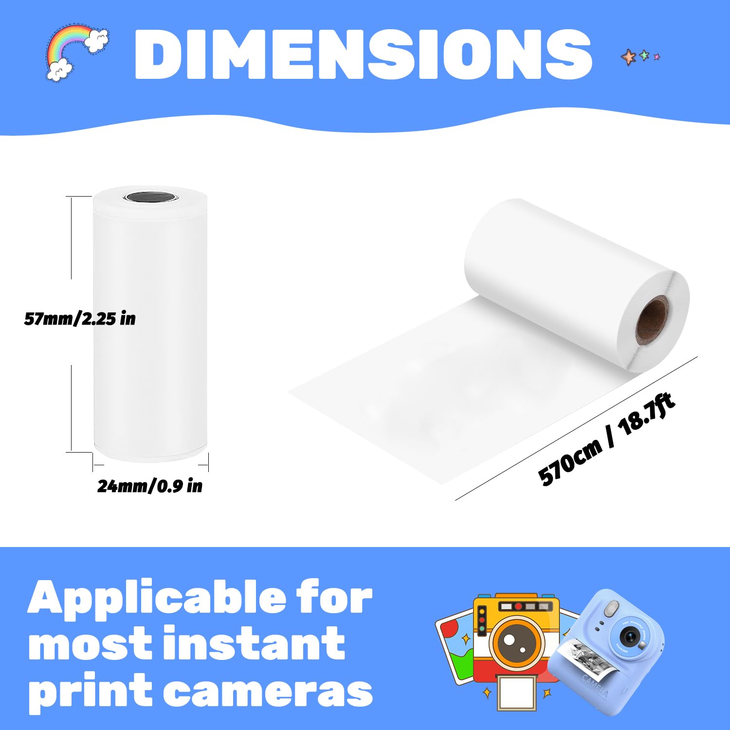 Teslahero 10 Rolls Kids Camera Instant Print Paper - BPA-Free Thermal Paper for Most Children's Printing Cameras, Capture & Create