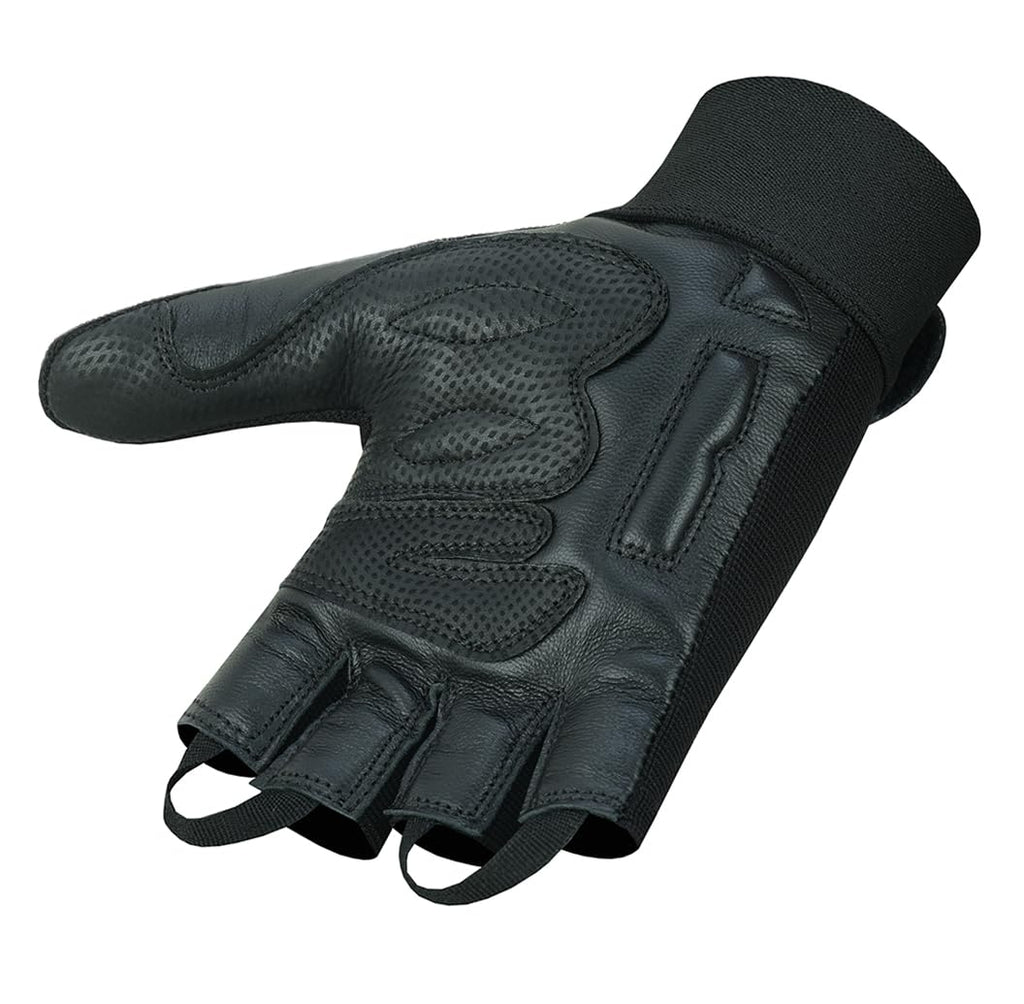 Leather Palm Wheelchair Gloves, Half Fingers with Full Thumb Disability, Mobility Gloves for Men and Women (Large, Black)