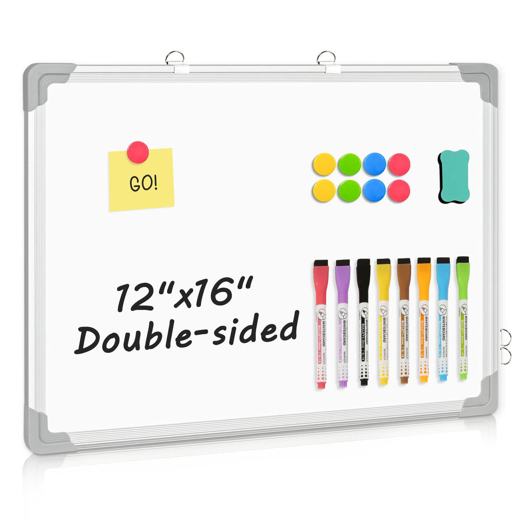 AMUSIGHT Magnetic White Board, Dry Erase Board for Wall, Double-Sided 16" x 12" Small Hanging Cubicle Whiteboard, Portable for Planning, Kitchen, Memo, School, Home, Office