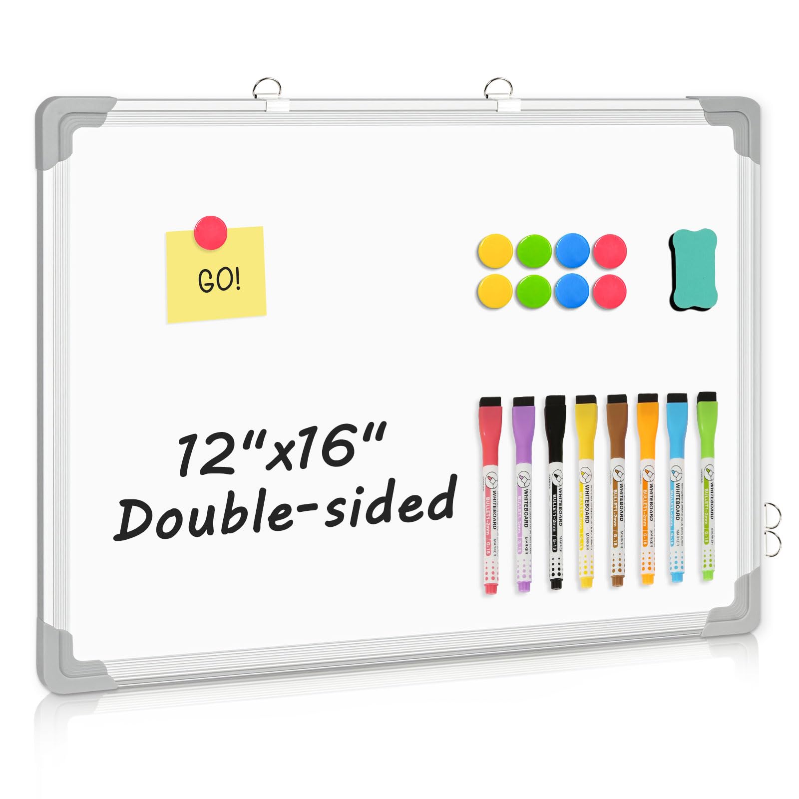 AMUSIGHT Magnetic White Board, Dry Erase Board for Wall, Double-Sided 16" x 12" Small Hanging Cubicle Whiteboard, Portable for Planning, Kitchen, Memo, School, Home, Office