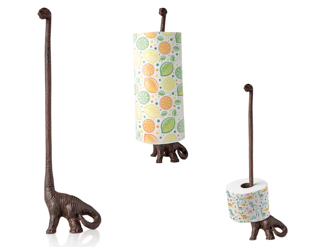 Comfify Cast Iron Dinosaur Paper Towel Holder or Free Standing Toilet Paper Holder - Rustic Brown w/Vintage Finish