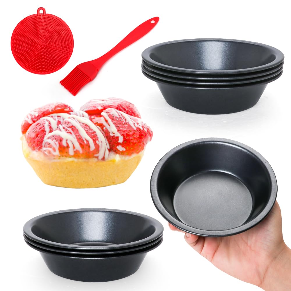 Quyimy 8 Pack Mini Pie Pans, 5 Inch Pie Tins Reusable Round Small Quiches Pans, Carbon Steel Tart Pan Nonstick Small Pot Bakeware for Dessert, Cake, Fruit and Meat