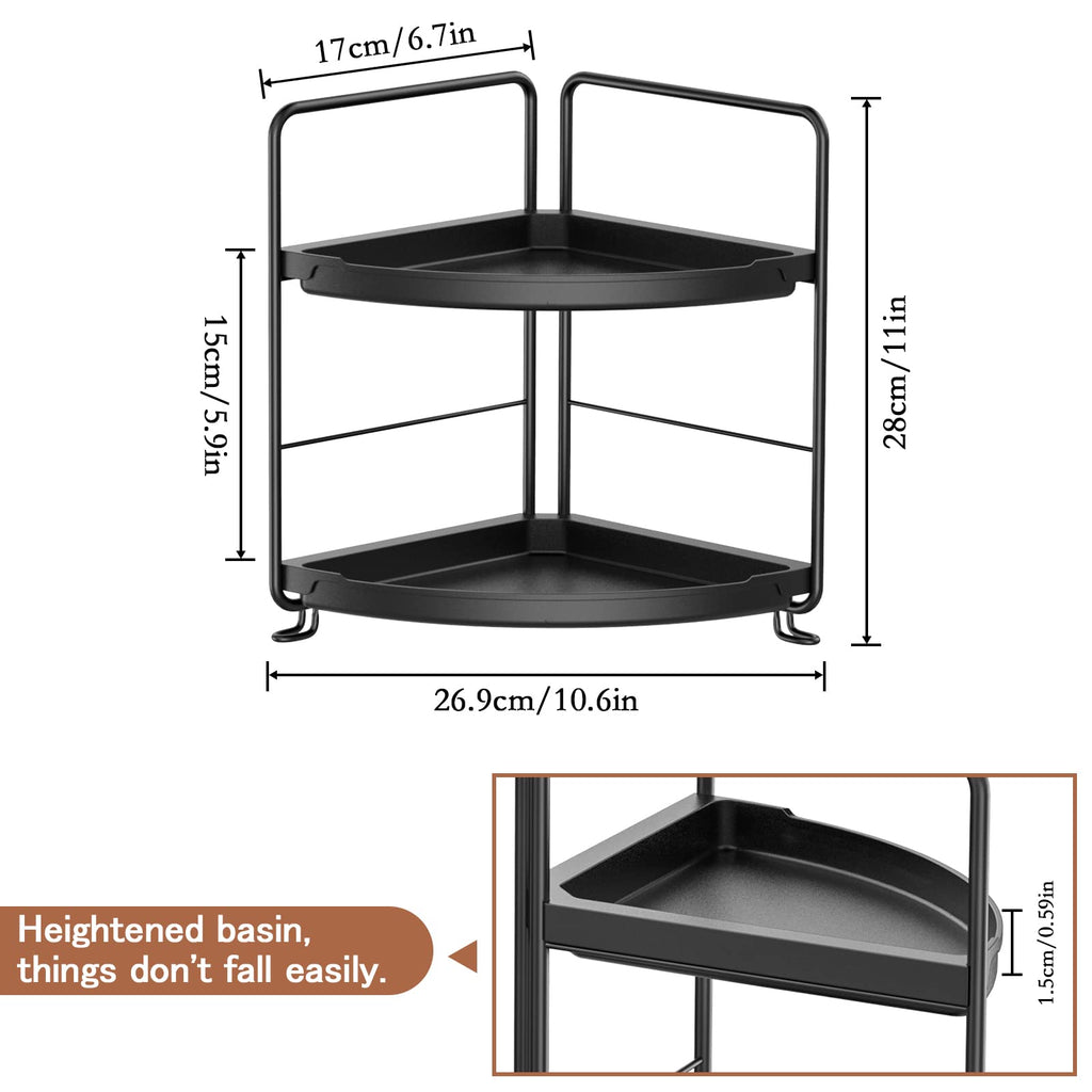 Mokani Bathroom Organizers Countertop, 2-Tier Corner Shelf, Counter Organizer, Makeup Cosmetic Perfume Vanity Storage for Bathroom Washroom Kitchen Spice Rack