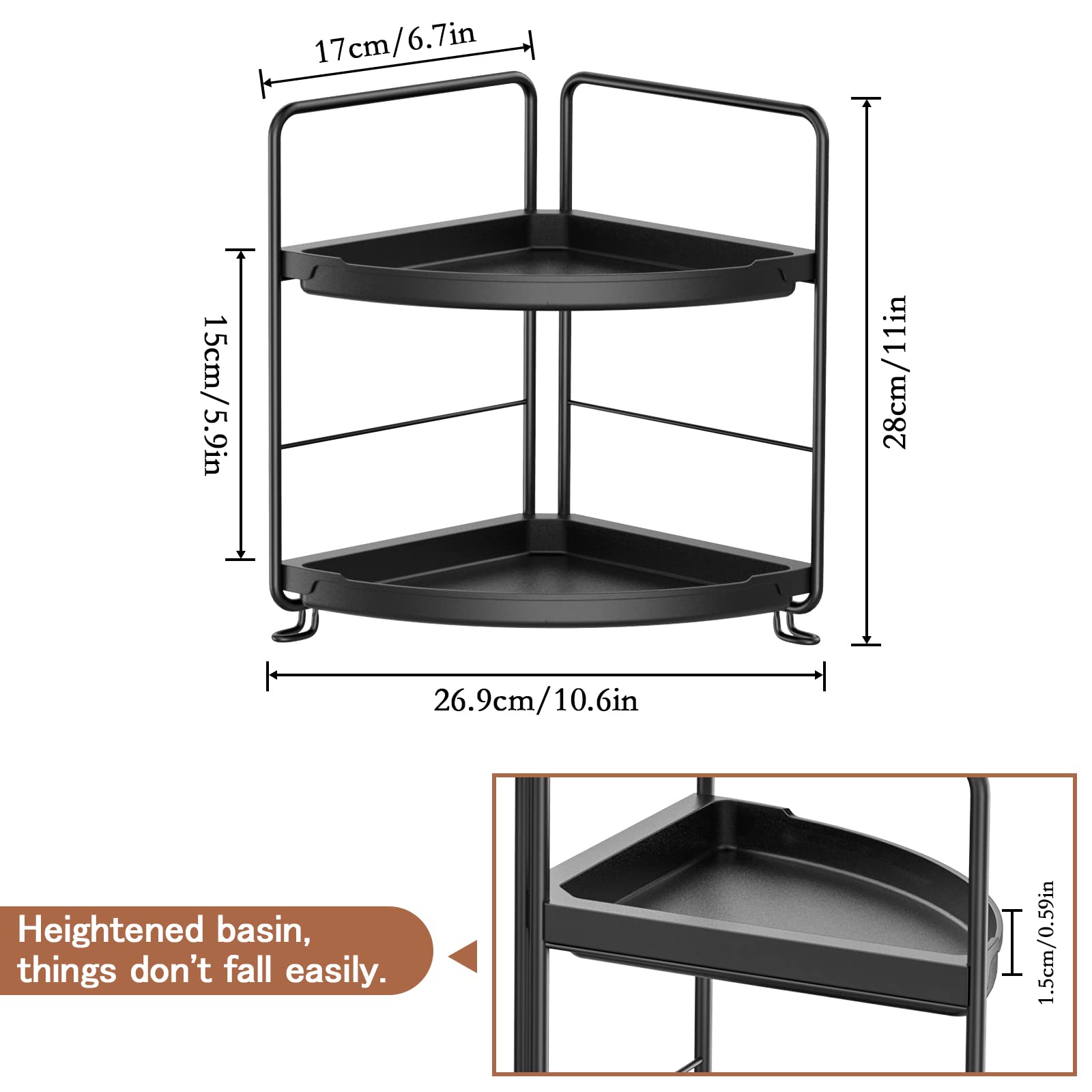 Mokani Bathroom Organizers Countertop, 2-Tier Corner Shelf, Counter Organizer, Makeup Cosmetic Perfume Vanity Storage for Bathroom Washroom Kitchen Spice Rack