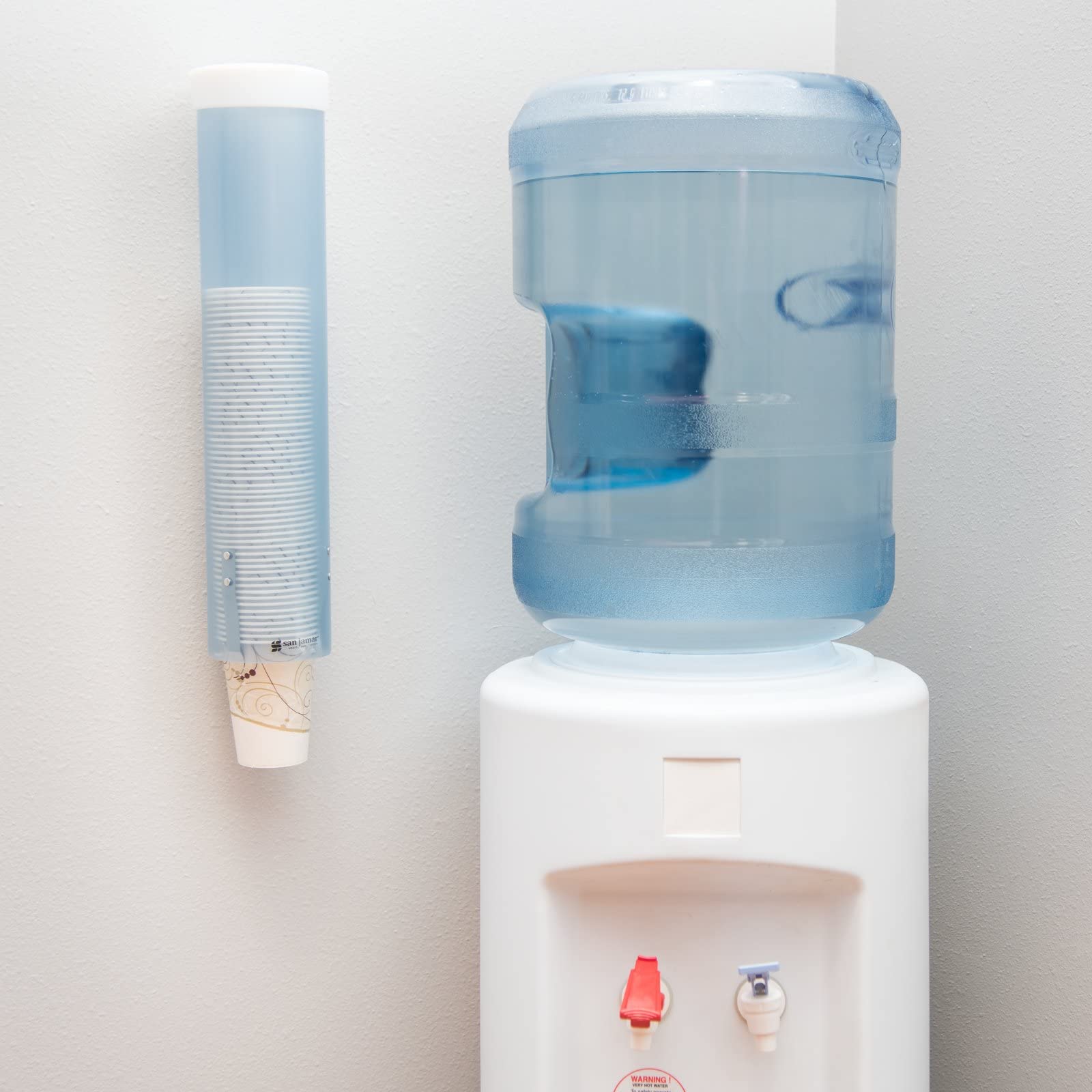 San Jamar Cup Dispenser, Pull Down Storage for Water Cooler Cups in Commercial Setting, Compatible with 4-10 Oz Cups, 1 Count, Frosted Blue