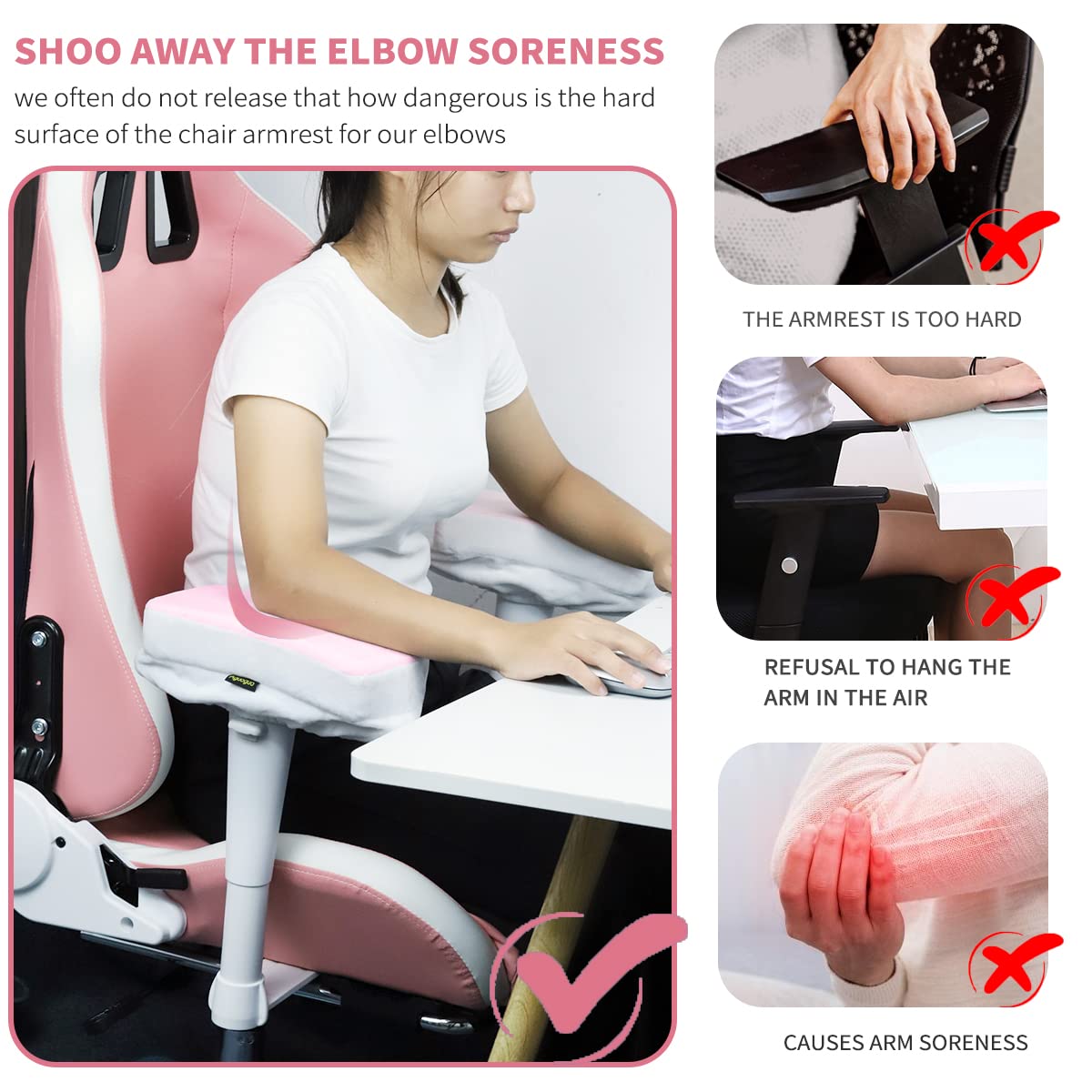 Ergonomic Memory Foam Office Chair Armrest Pads-Armrest Replacement Pads- Elbow Support Cushion for Computer, Gaming and Desk Chairs (Set of 2)
