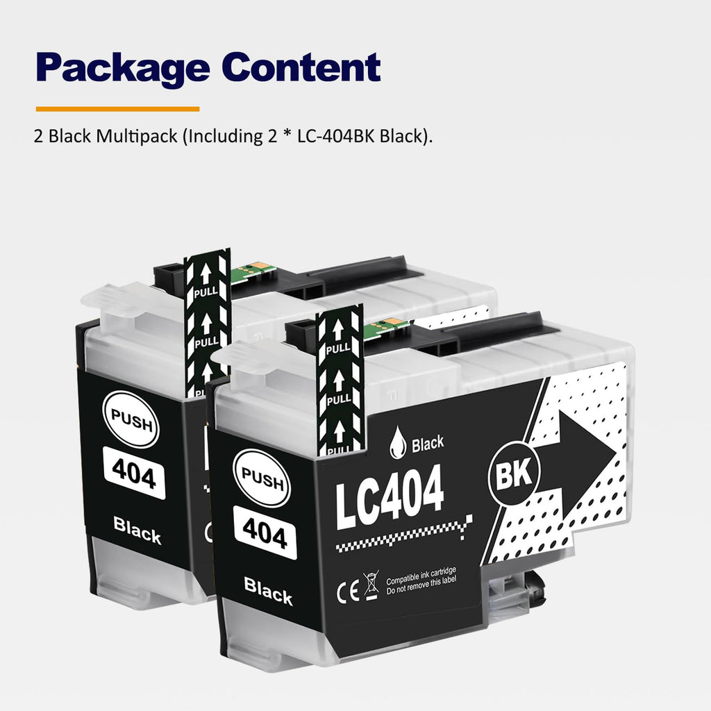 LC404 LC404BK Black Ink Cartridges Compatible for LC404 LC 404XL for MFC-J1205W MFC-J1215W MFC-J1205W XL Printer High Yield (Black*2)