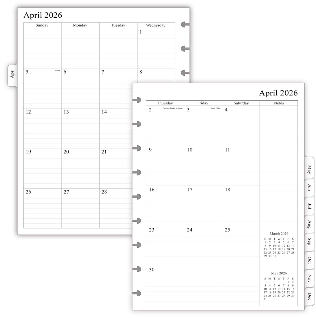 newestor 2026-2027 Planner Refills for Happy Planner Classic Size, Monthly Pages, Apri 2026 - Dec 2027, 9-Disc Punched, 7" x 9-1/4"
