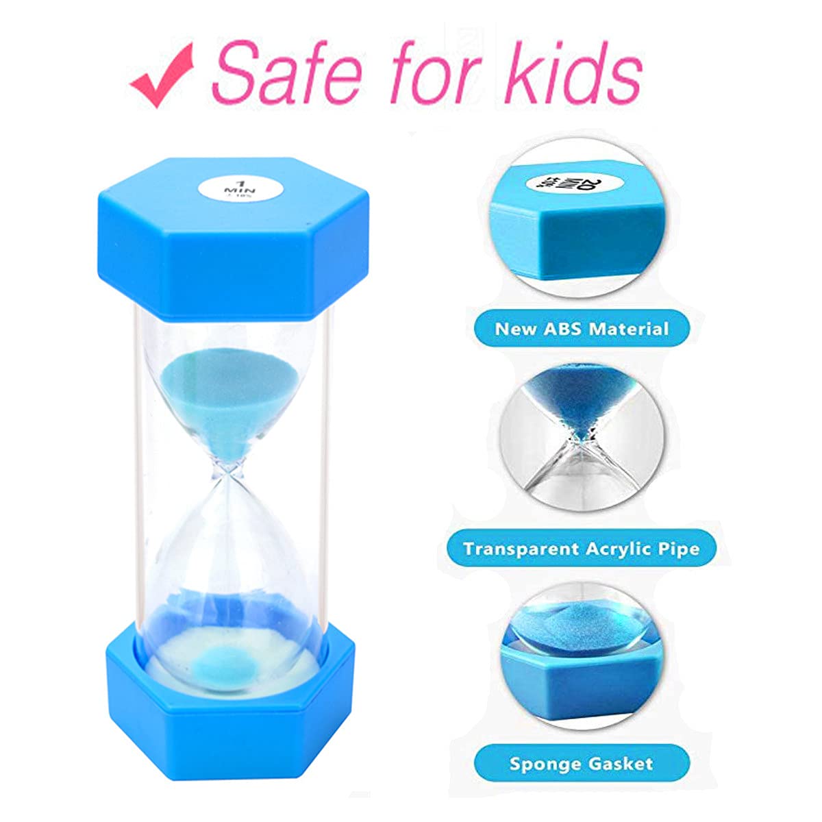 Large Sand Timer, Hourglass Timer Colorful Sandglass Timer 1 min/2 min/3 min/5 min/10 min/15 min Kids Timer Visual Sand Clock Timer for Games Classroom Home Office Kitchen Teeth Brushing (Pack of 6)