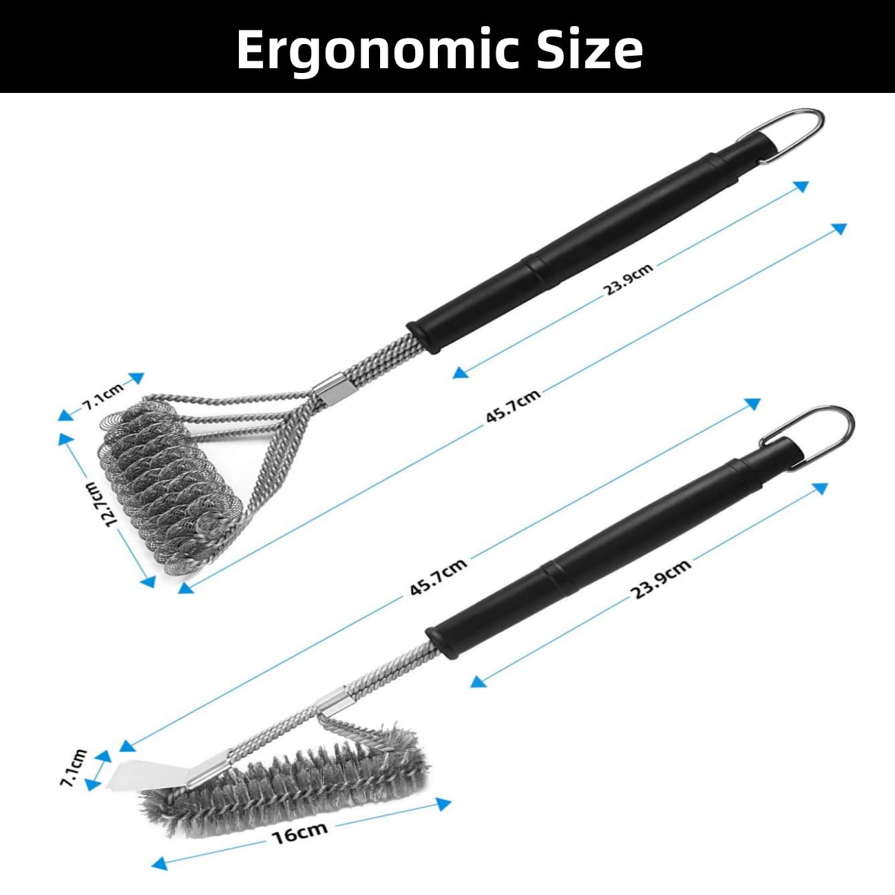 2 Pack BBQ Grill Brush, 18 inch BBQ Accessories, BBQ Cleaning Brush Safe Bristle Free BBQ Brush,100% Rust-Proof Stainless Steel- BBQ Grill Cleaner for Gas, Charcoal, Smoker, Porcelain, Infrared Grill