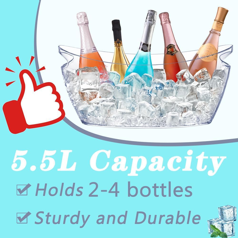 2 PCS Ice Buckets for Parties (5.5L)& Ice Bucket Scoop,Clear Acrylic Champagne Beer Tub Mimosa Bar Supplies, Drinks Beverage Tub for Cocktail Bar, Wine, Beer, Soda