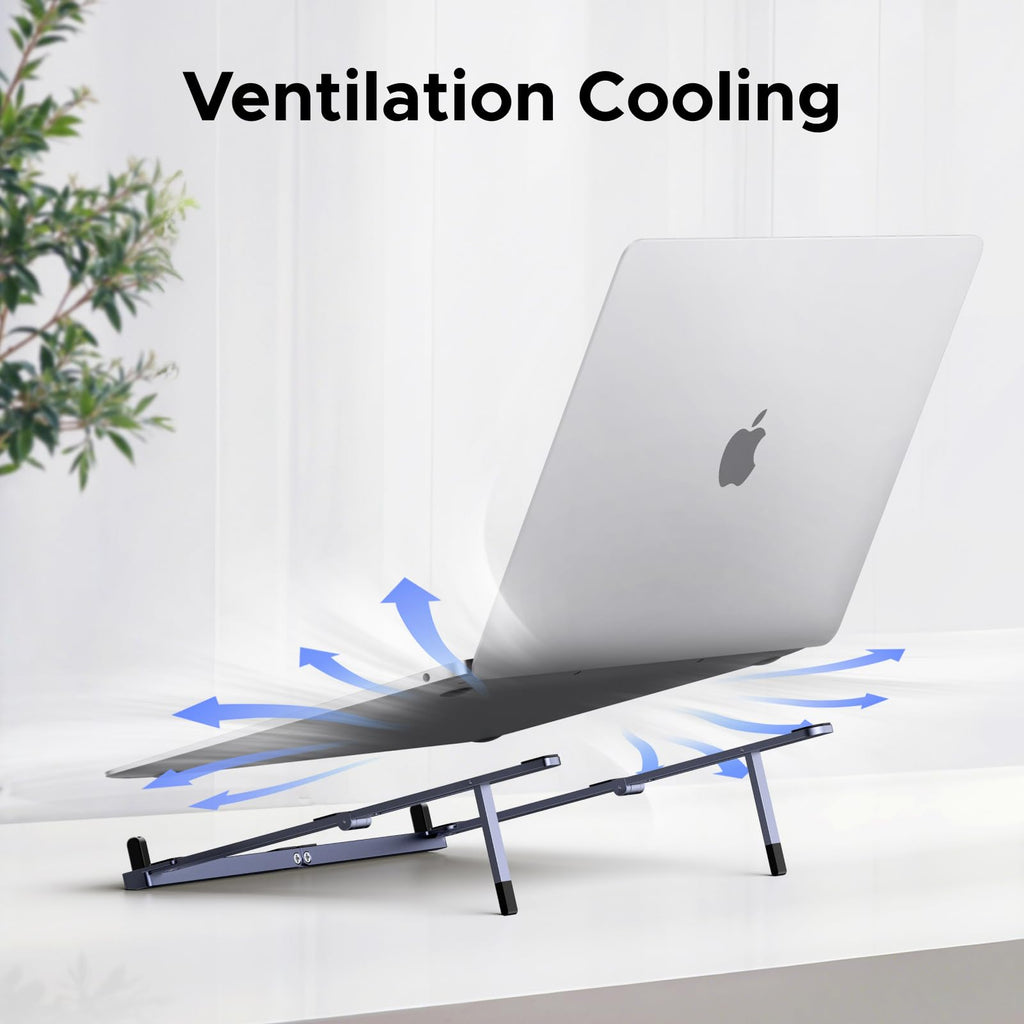 UGREEN Aluminum Laptop Stand for Desk, Foldable Ergonomic Laptop Riser with Anti Slip Silicone Pads, Portable Lap Desk Computer Holder for up to 17.3" Laptops, MacBook