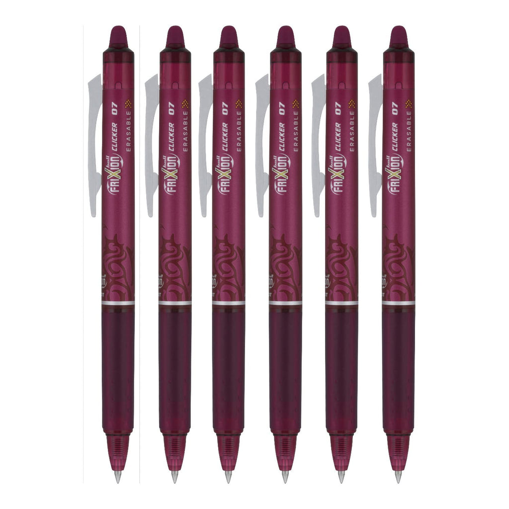 PILOT FriXion Ball Clicker Retractable Erasable Gel Pen, Fine Point, 0.7mm, Burgundy Ink, 6 Count