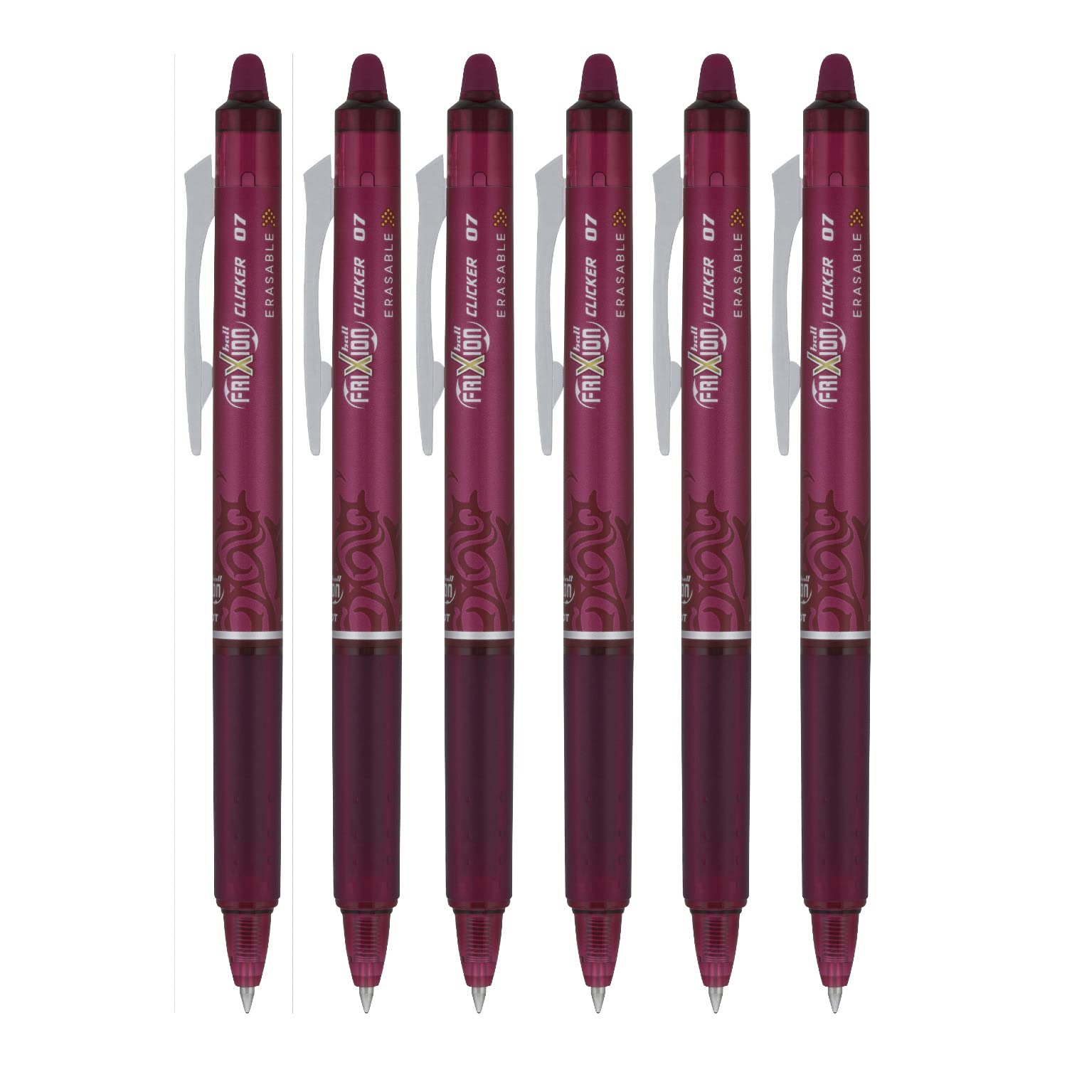 PILOT FriXion Ball Clicker Retractable Erasable Gel Pen, Fine Point, 0.7mm, Burgundy Ink, 6 Count