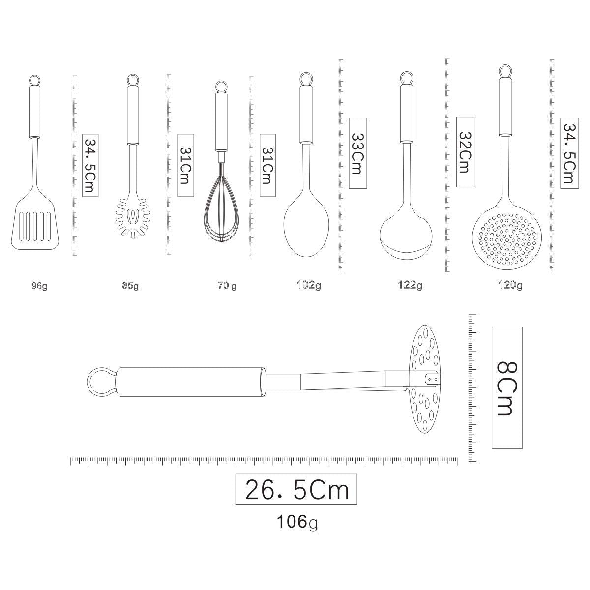 Berglander Stainless Steel Kitchen Utensil 7 Piece with 1 Stand, Slotted Tuner, Ladle, Skimmer, Serving Spoon, Pasta Server,Potato Maseher, Egg Whisk. Kitchen Tool Set. Kitchenware with Holder.
