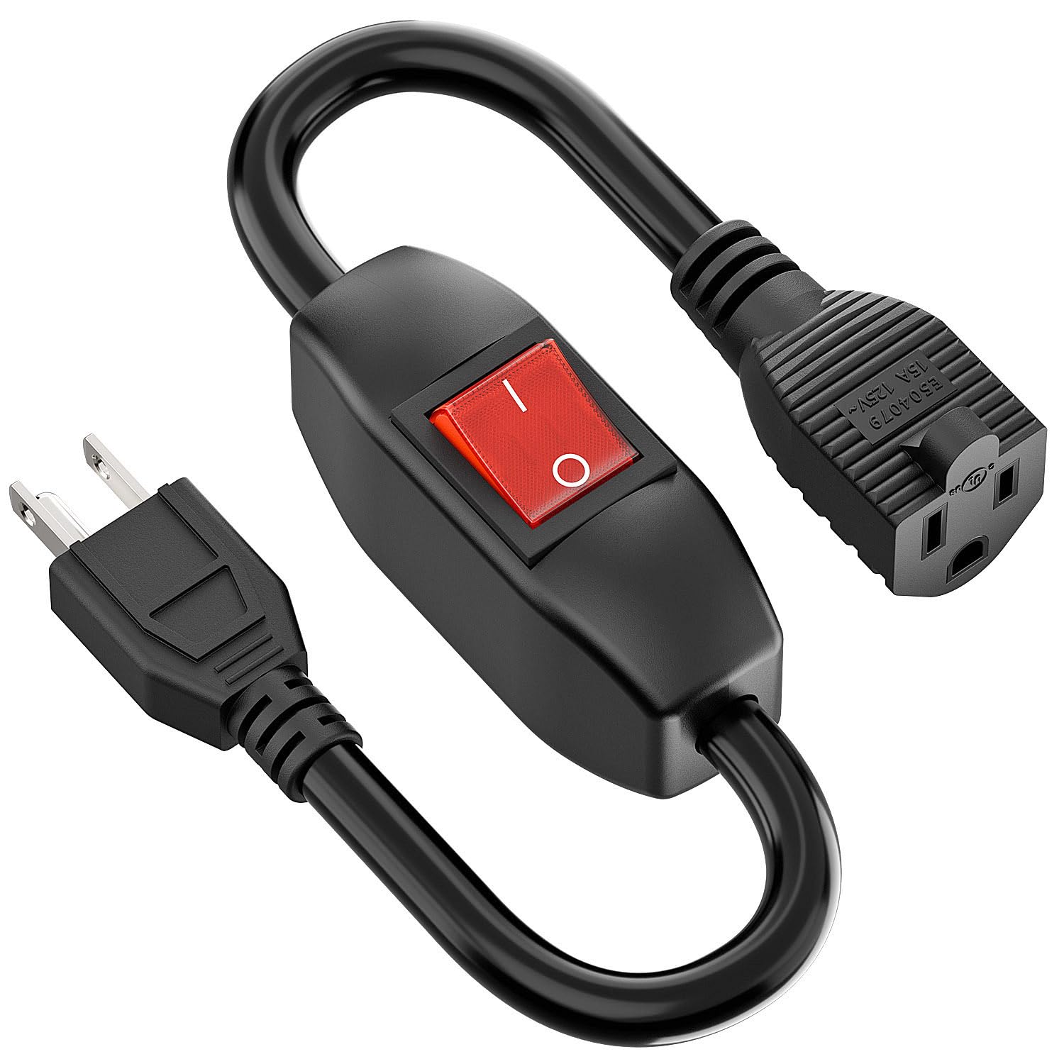 Inline On/Off Switch Extension Cord, 3-Prong Household Switchable Power Cord, Heavy Duty 23A 125V,16A 250V Double Break Switch Extension Cable, 40CM Cords