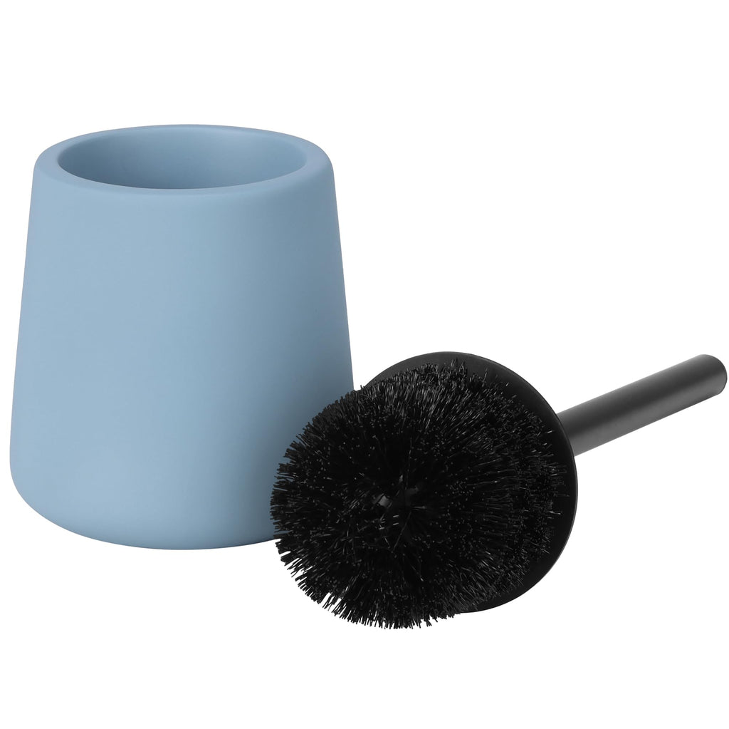 Navaris Toilet Brush and Holder Set, Blue - Toilet Brushes & Holders - Soft Touch & Rubber Coated Loo Brush with Stainless Steel Handle - Adjustable Silicone Water Stopper