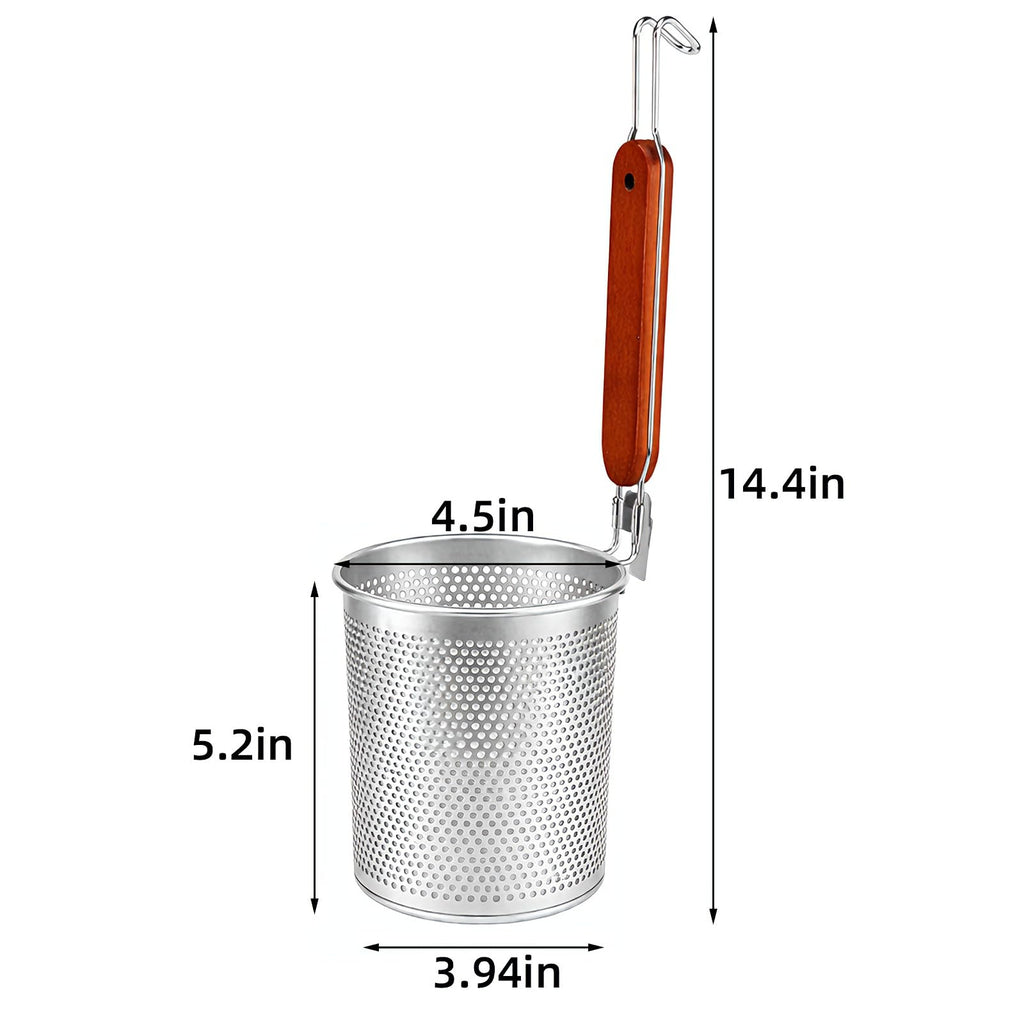 Lawei 3 Packs Mesh Pasta Basket with Wooden Handle Stainless Steel Mesh Spider Strainer for Pasta, Noodles, Dumpling