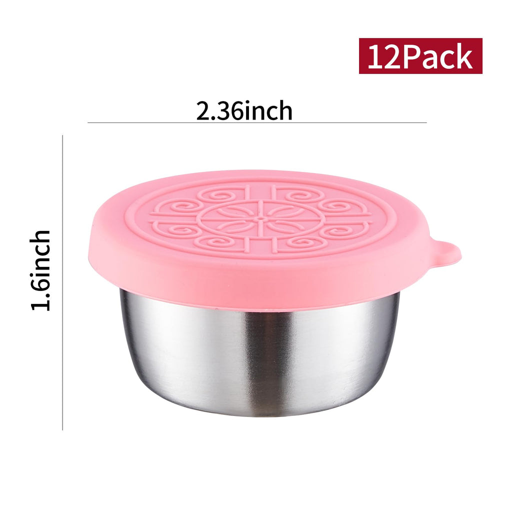 Onlycooker 12 Piece 1.6oz Small Condiment Containers with Lids, Salad Dressing Container To Go,18/10 Stainless Steel Sauce Container with Silicone, Leakproof,Small Dipping Sauce Cups