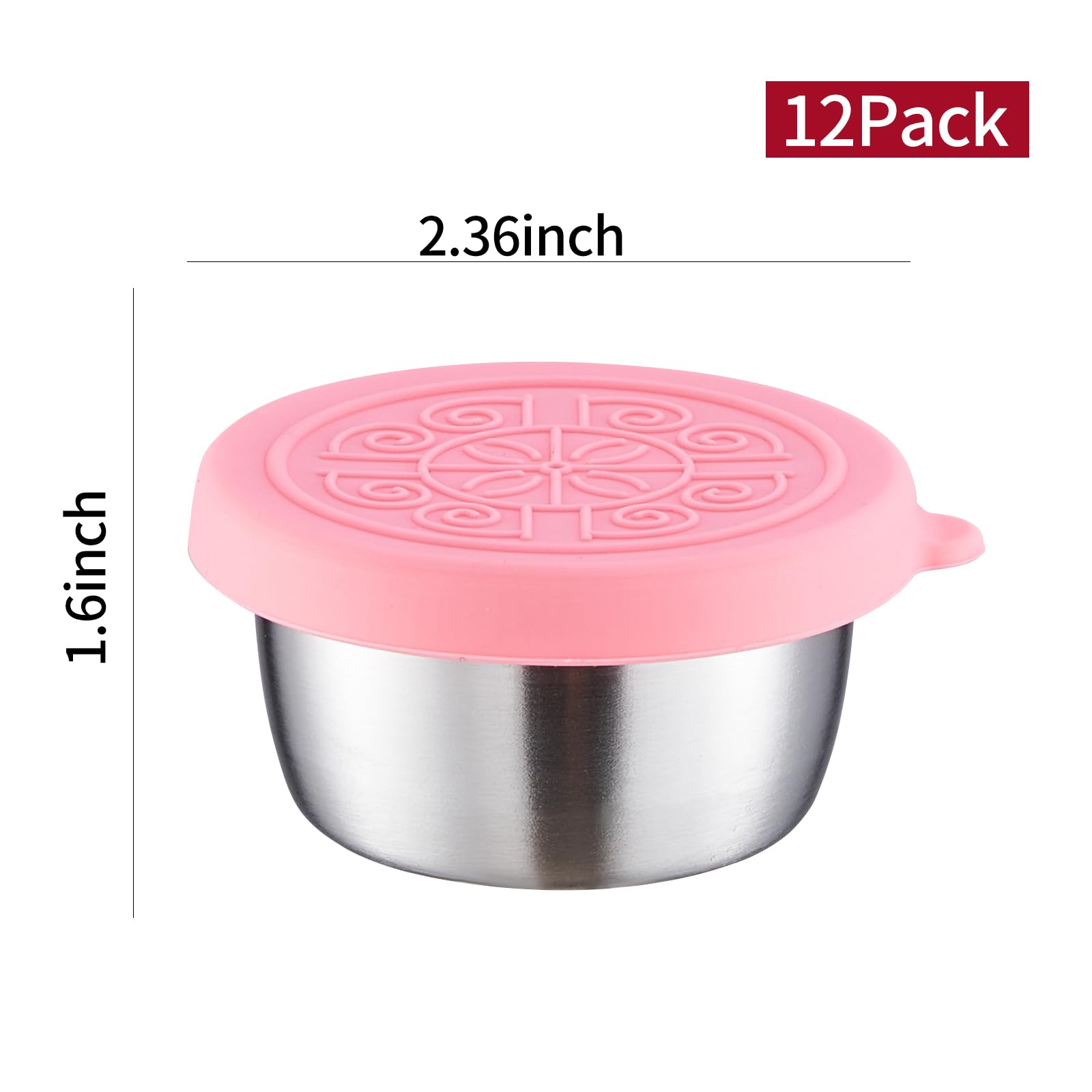 Onlycooker 12 Piece 1.6oz Small Condiment Containers with Lids, Salad Dressing Container To Go,18/10 Stainless Steel Sauce Container with Silicone, Leakproof,Small Dipping Sauce Cups